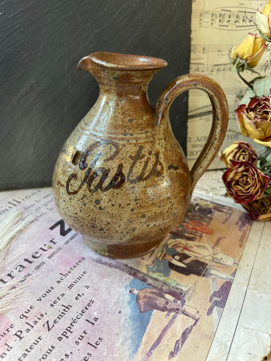 Vintage French Salt Glaze Studio Pottery Pastis Jug