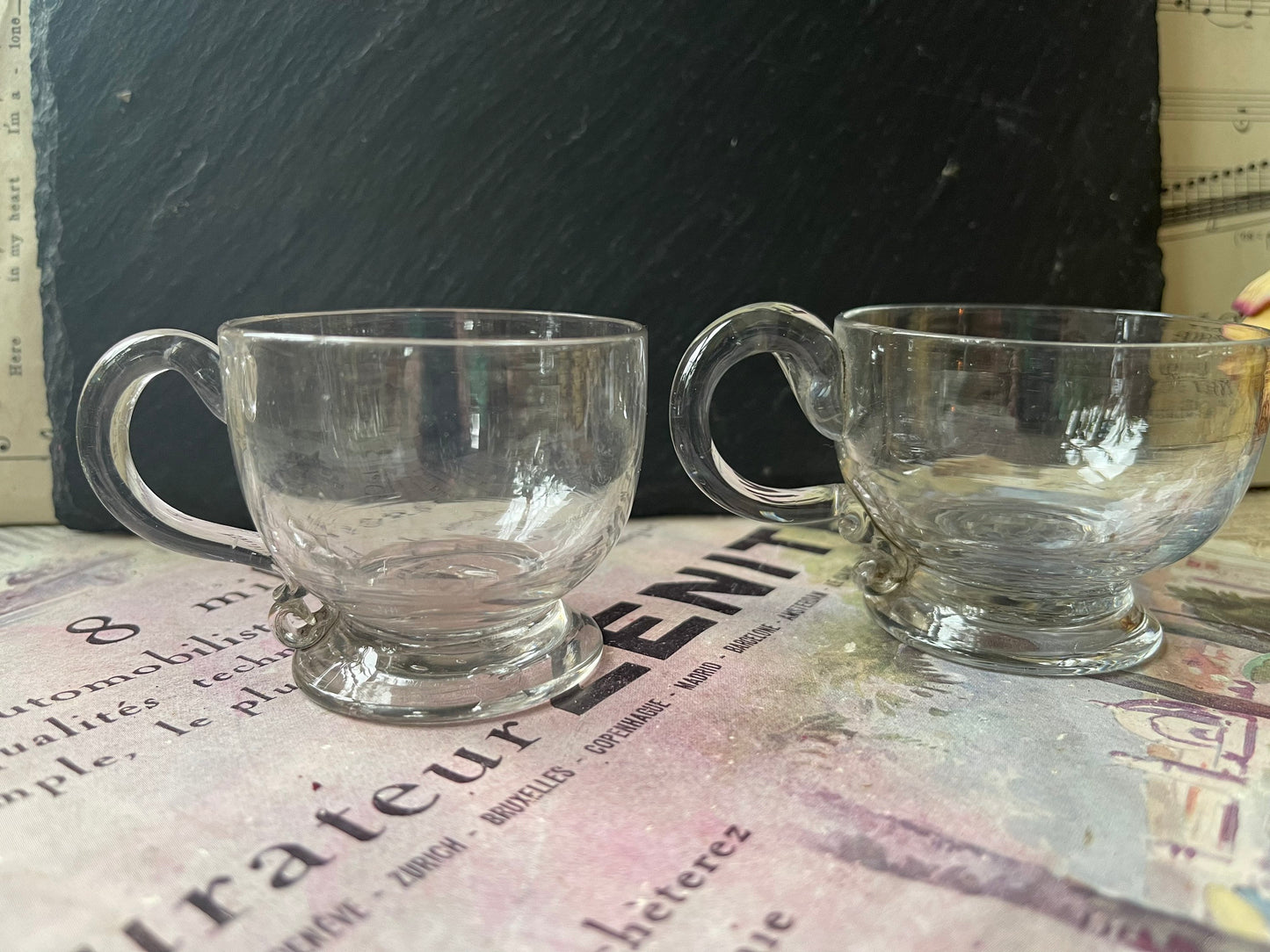 Antique 19th Century Pair of Hand Blown Custard Cup Glasses