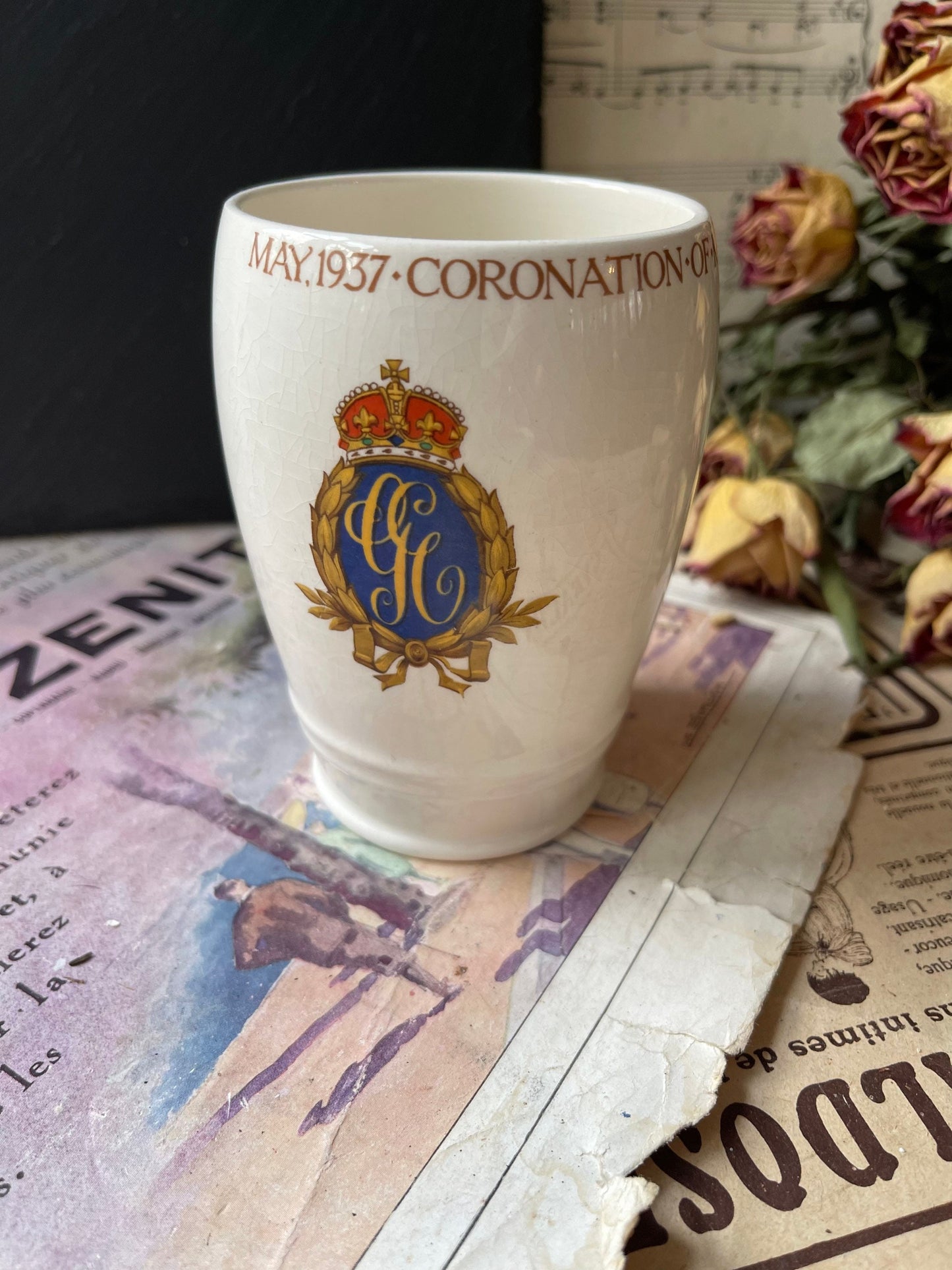 George VI Commemorative Coronation Mug / Beaker 1937 by Newhall Pottery, Staffordshire, Official Design of the Pottery Manufacturers