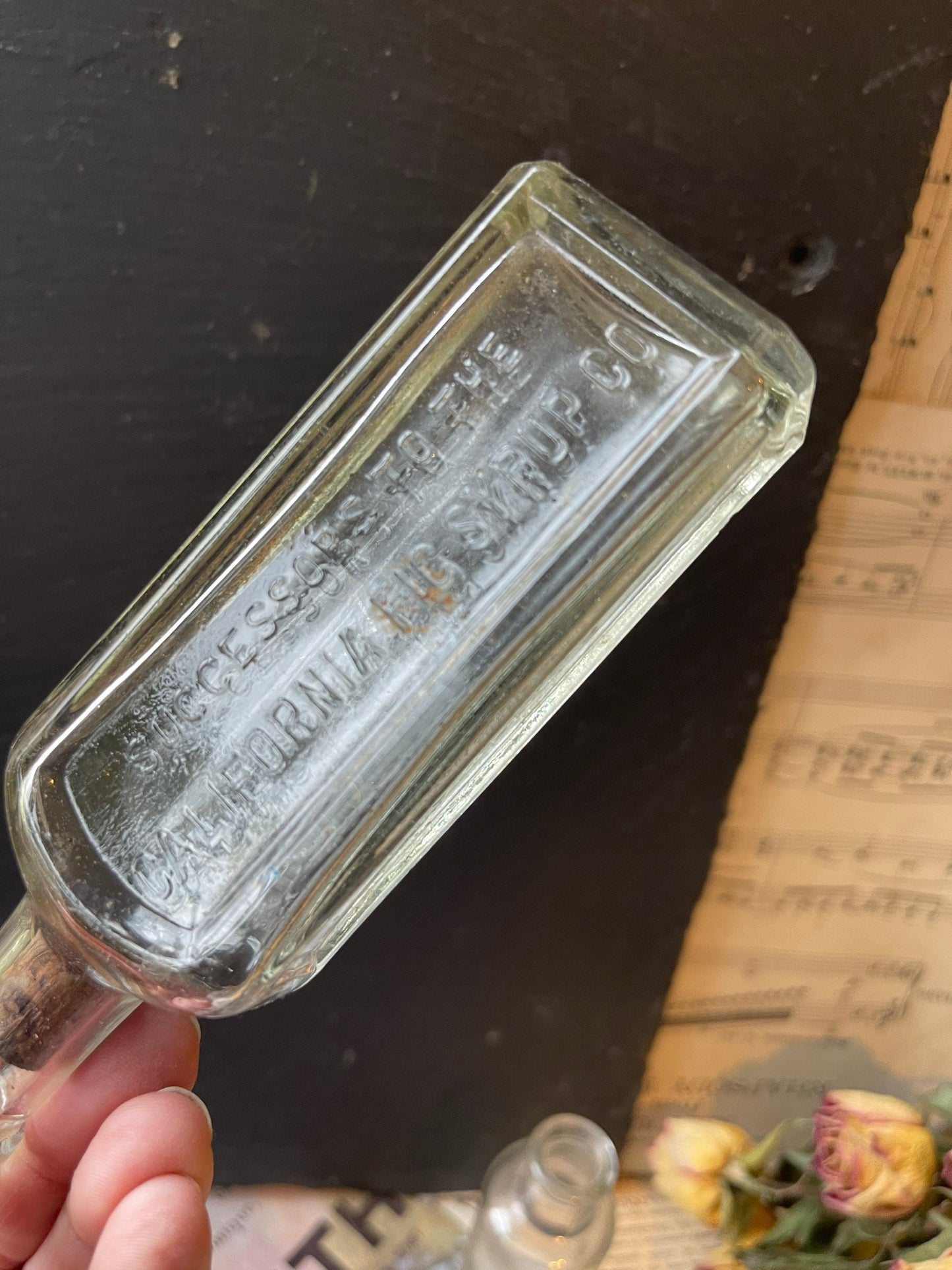 Collection of Four Vintage Clear Glass Bottles - Daddies, Calific, Burdalls