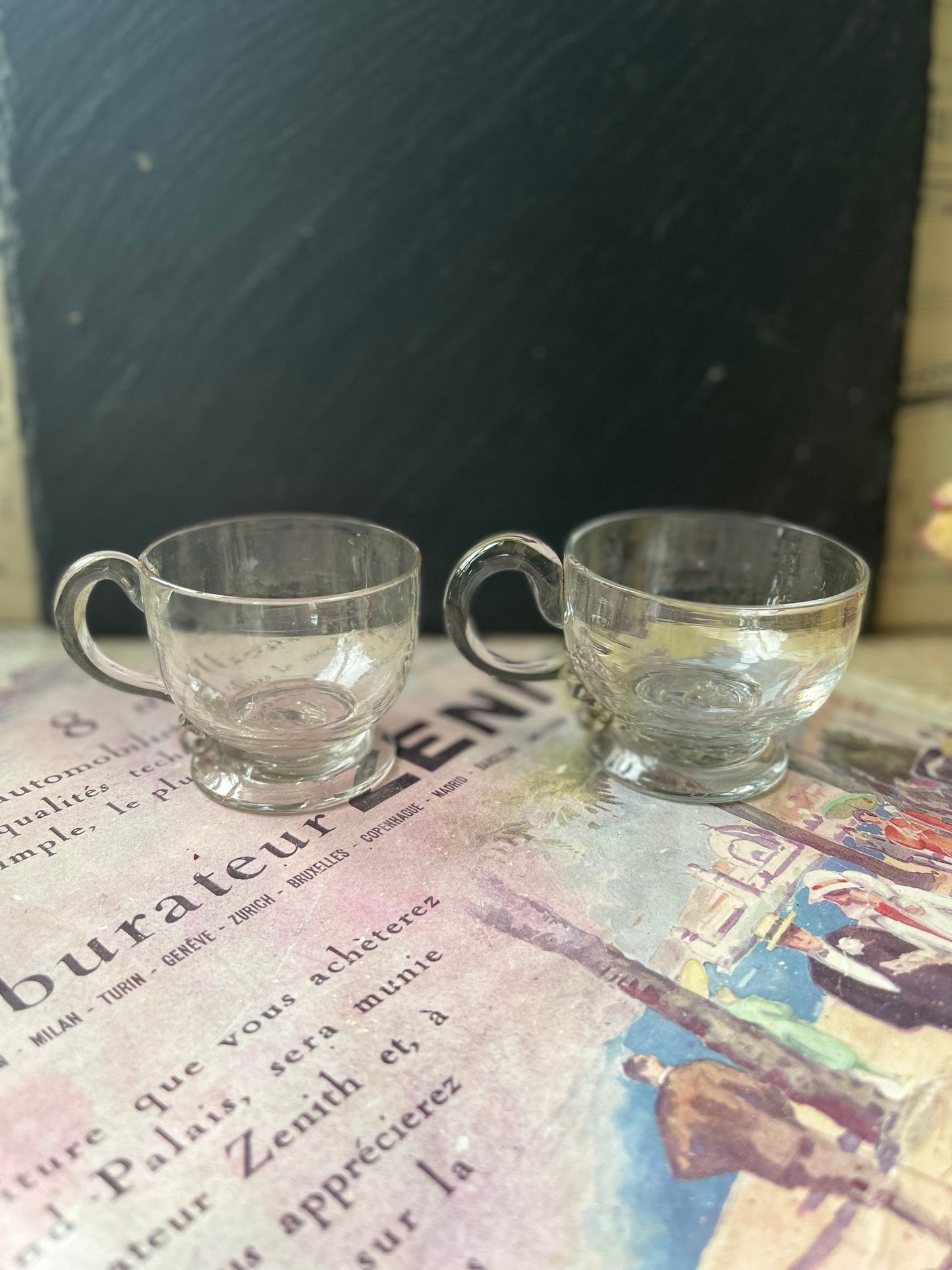 Antique 19th Century Pair of Hand Blown Custard Cup Glasses