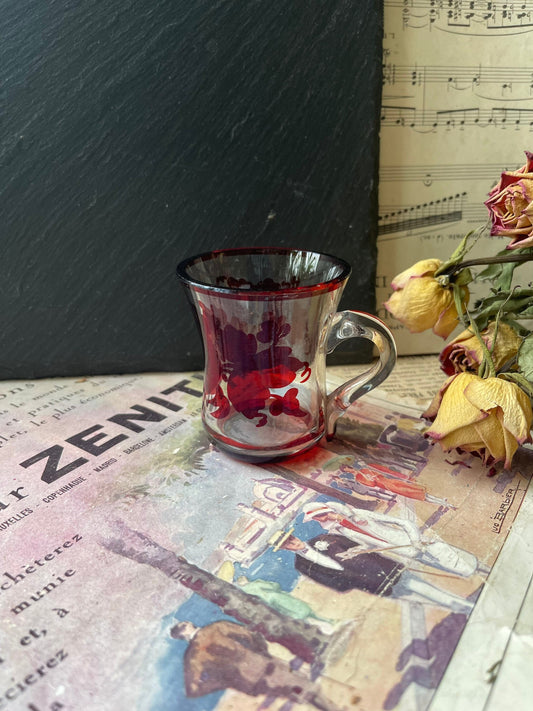 Antique Ruby Flashed Glass Custard Cup