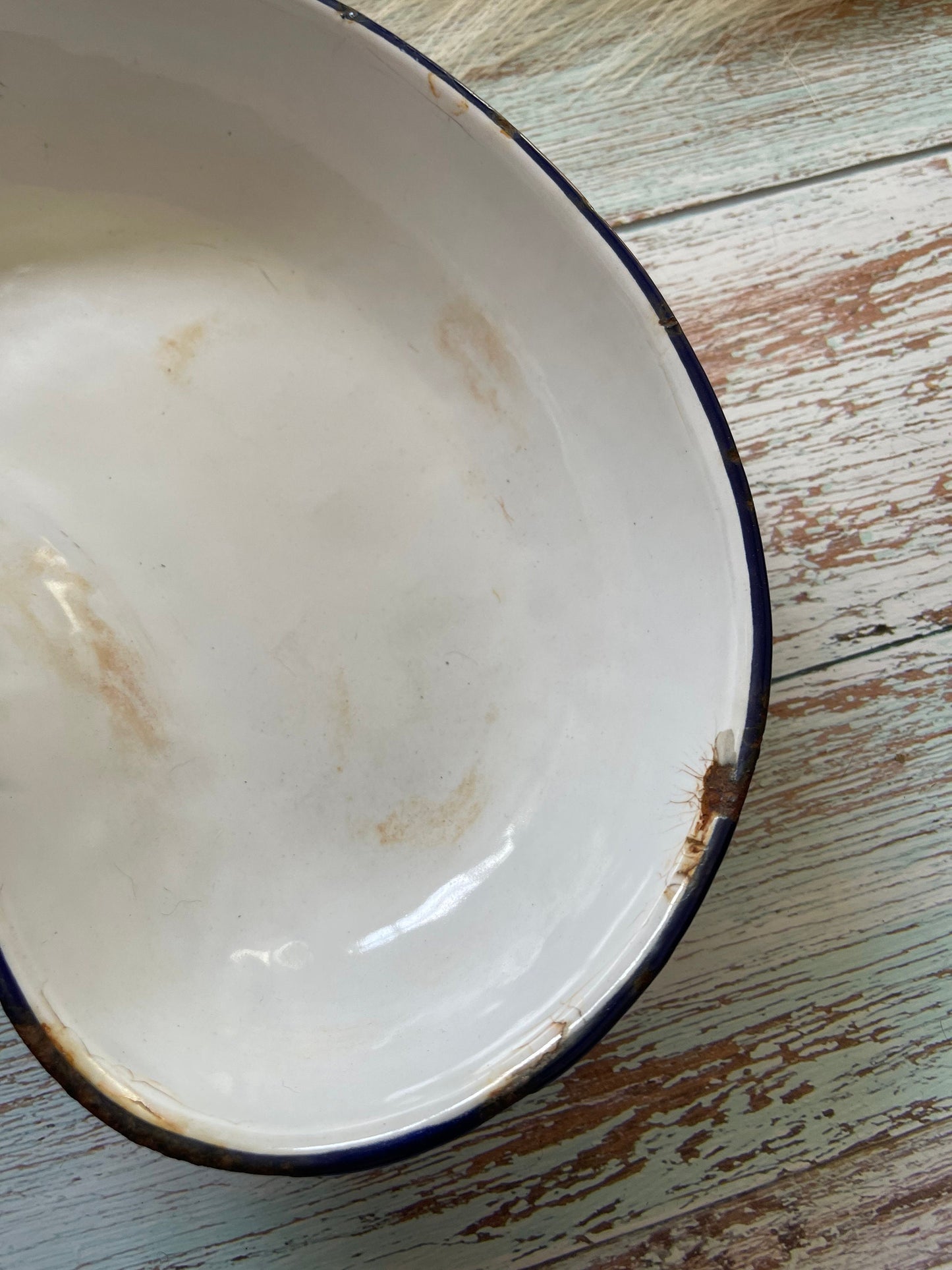 Vintage Enamel Medical Blue and White Chippy Enamel Kidney Dish by Prince of Wares, Trademark of Orme Evans, England