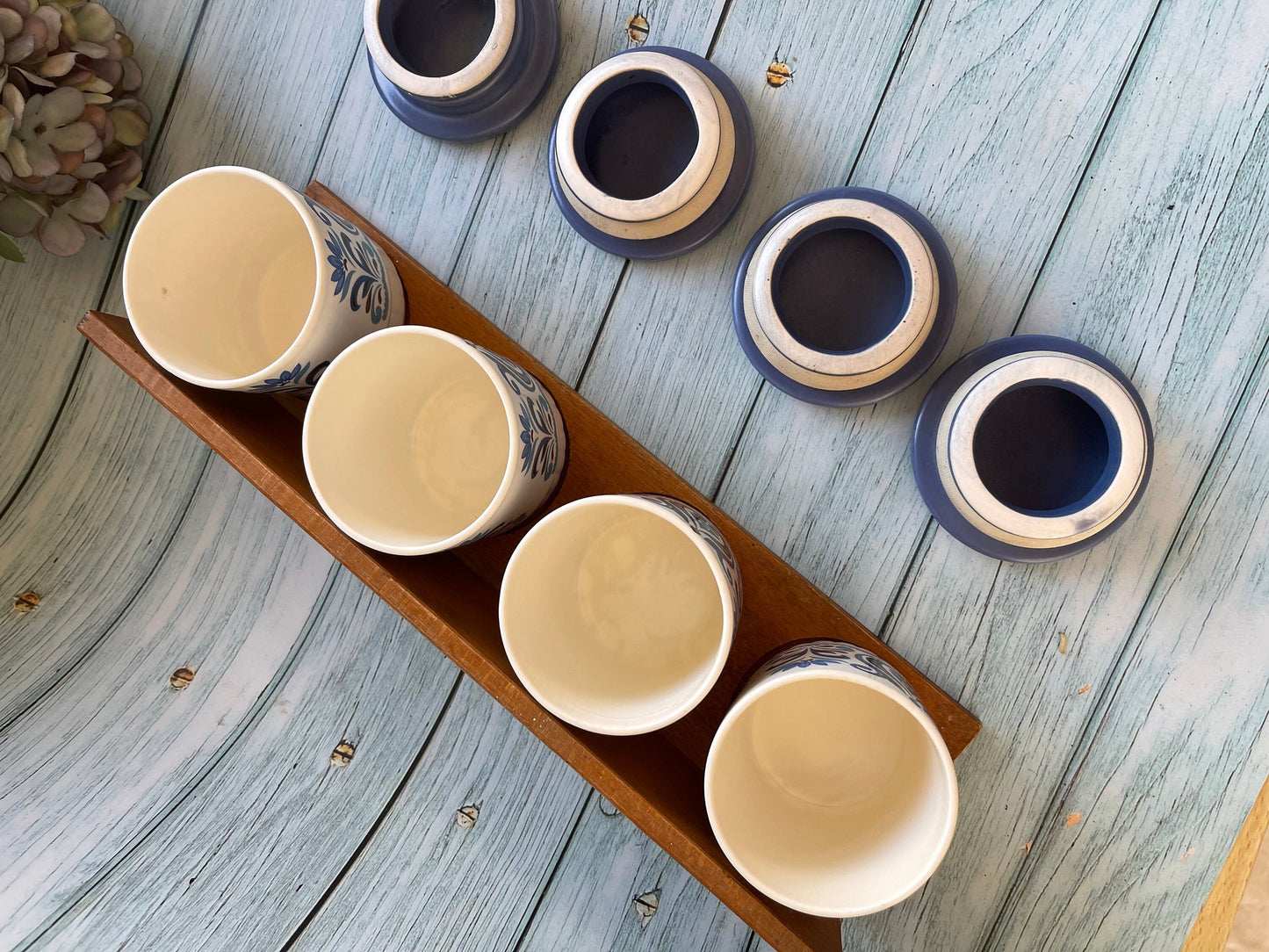 Vintage Palissy Royal Worcester Set of Four Spice Jars on Original Wooden Shelf / Casual Tableware