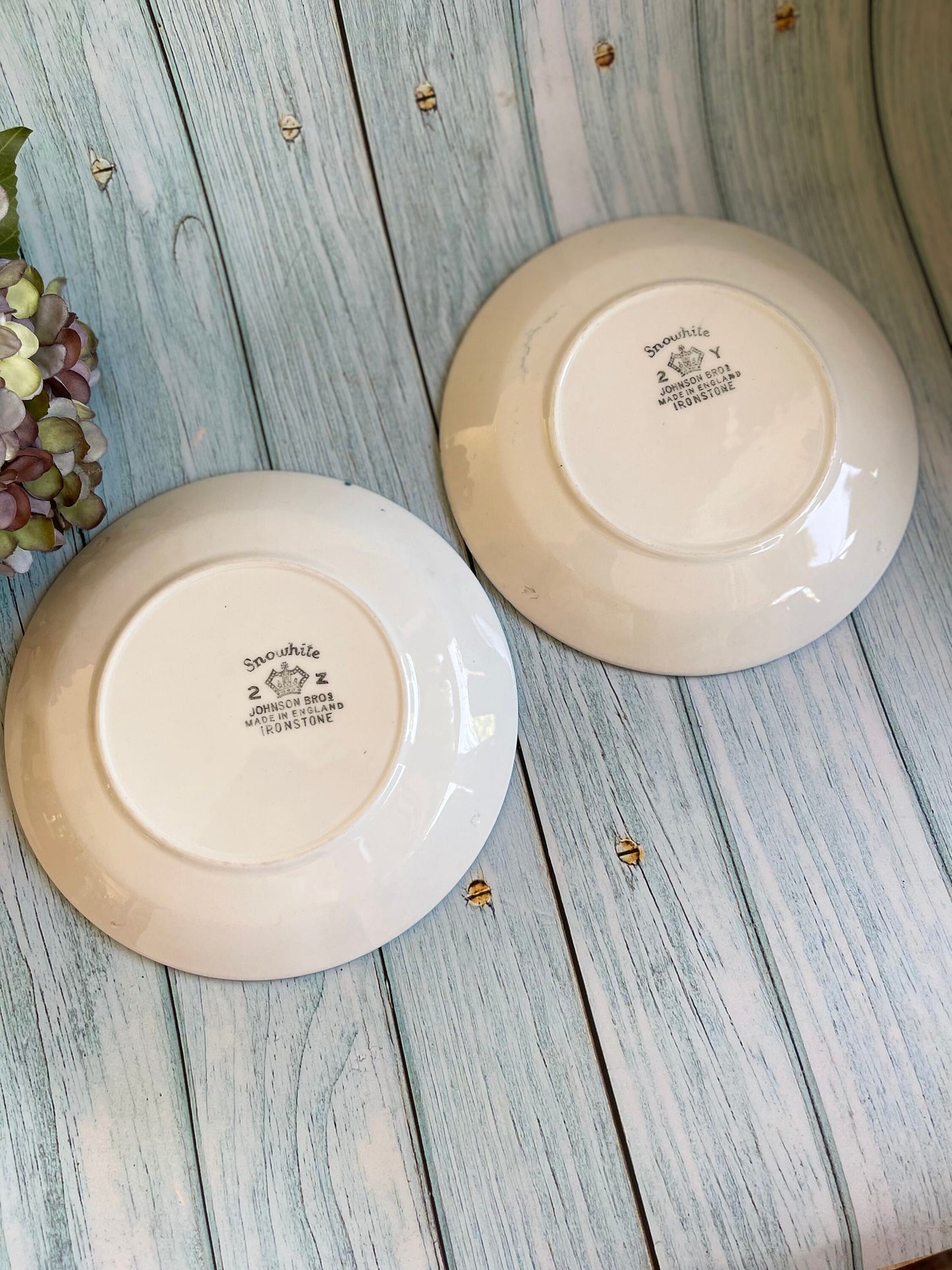 Pair of Johnson Bros Snowhite Ironstone Vintage Plates