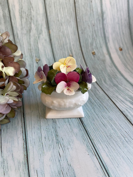 Vintage Aynsley July Pansy Posy Pot / Hand Modelled / Hand Painted in England