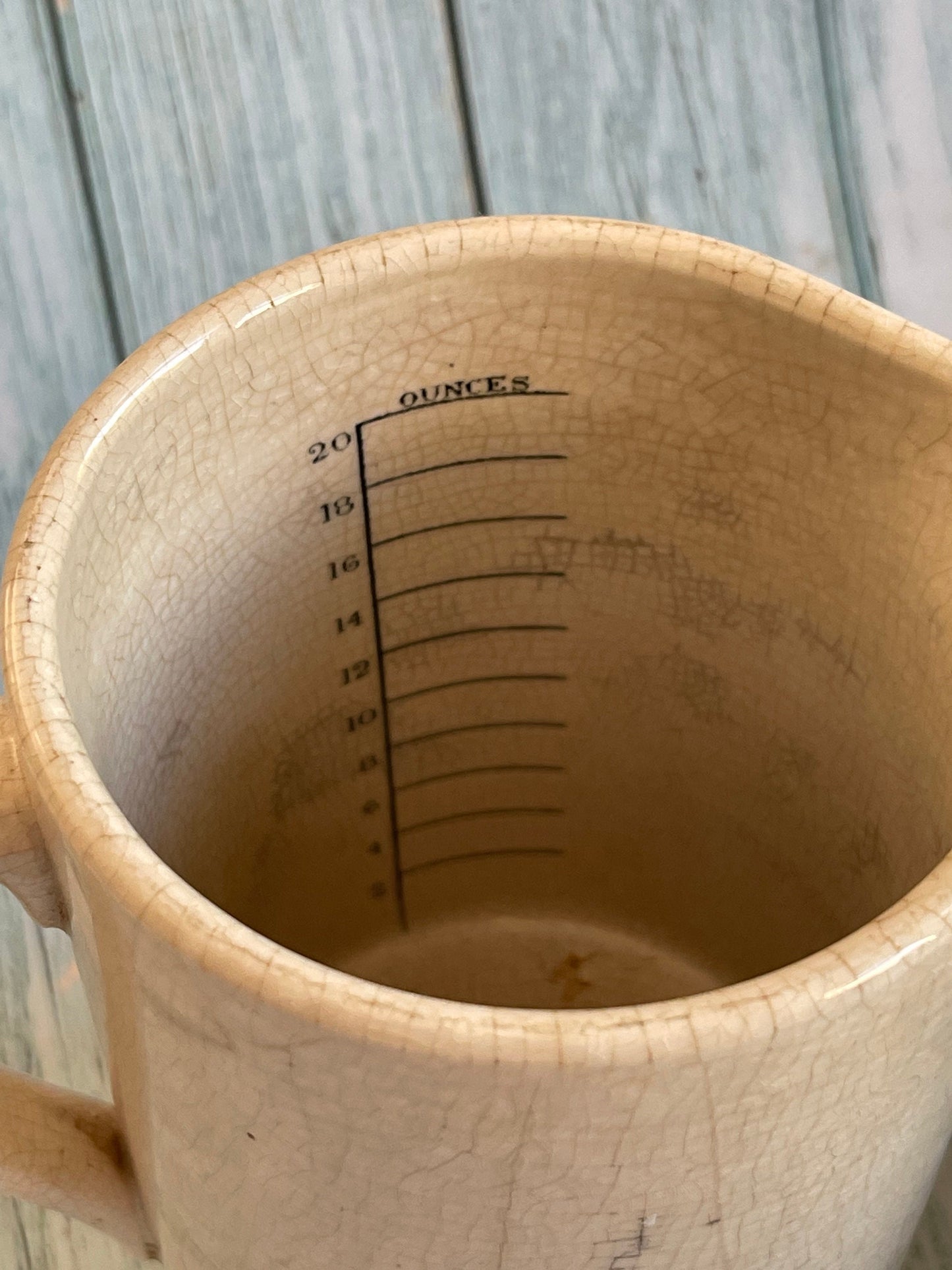 Antique Boots Ceramic 20 Ounce Measuring Jug / Amazing Crazing Stoneware Pitcher