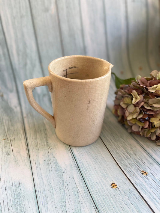 Antique Boots Ceramic 20 Ounce Measuring Jug / Amazing Crazing Stoneware Pitcher