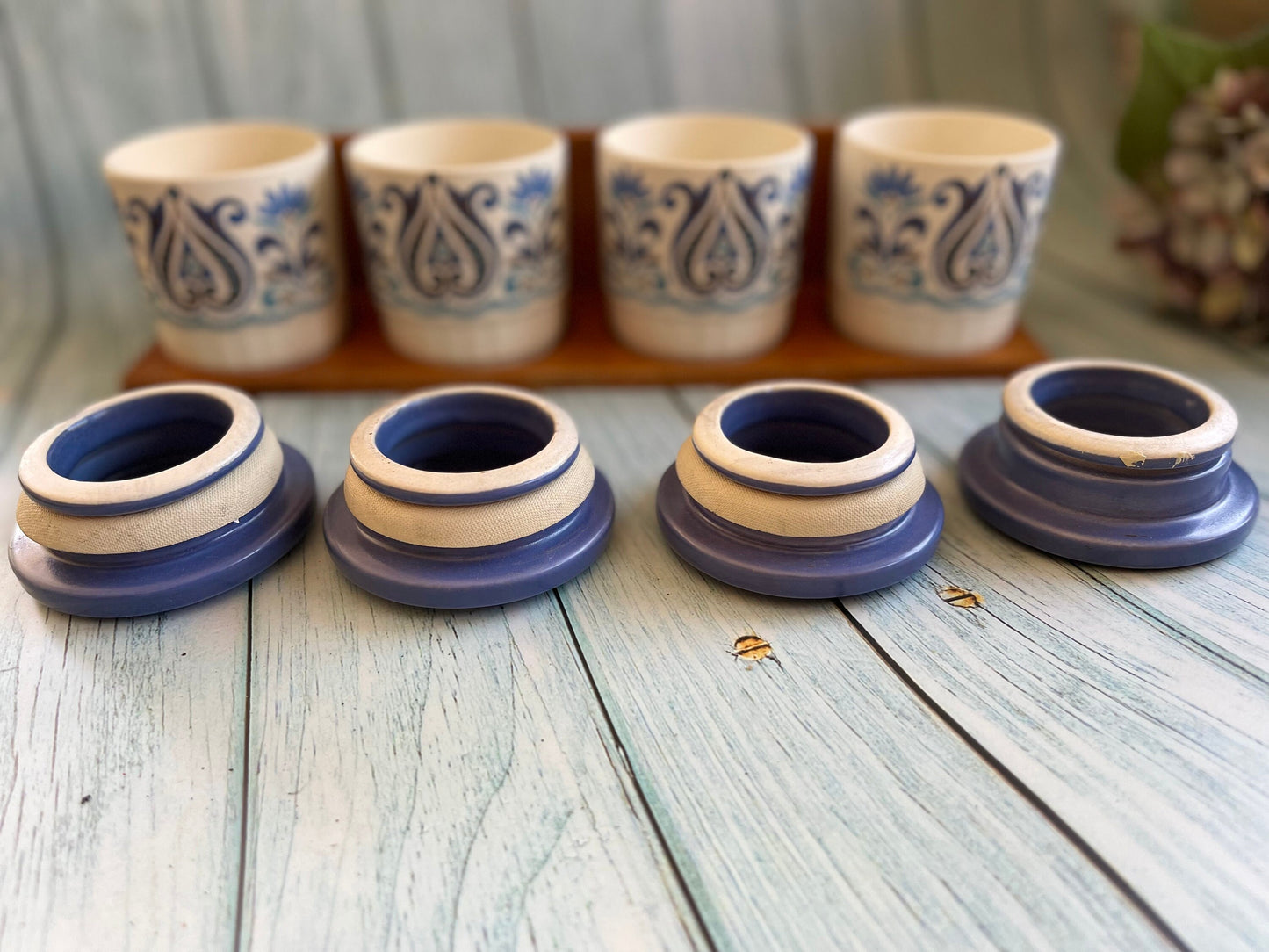 Vintage Palissy Royal Worcester Set of Four Spice Jars on Original Wooden Shelf / Casual Tableware