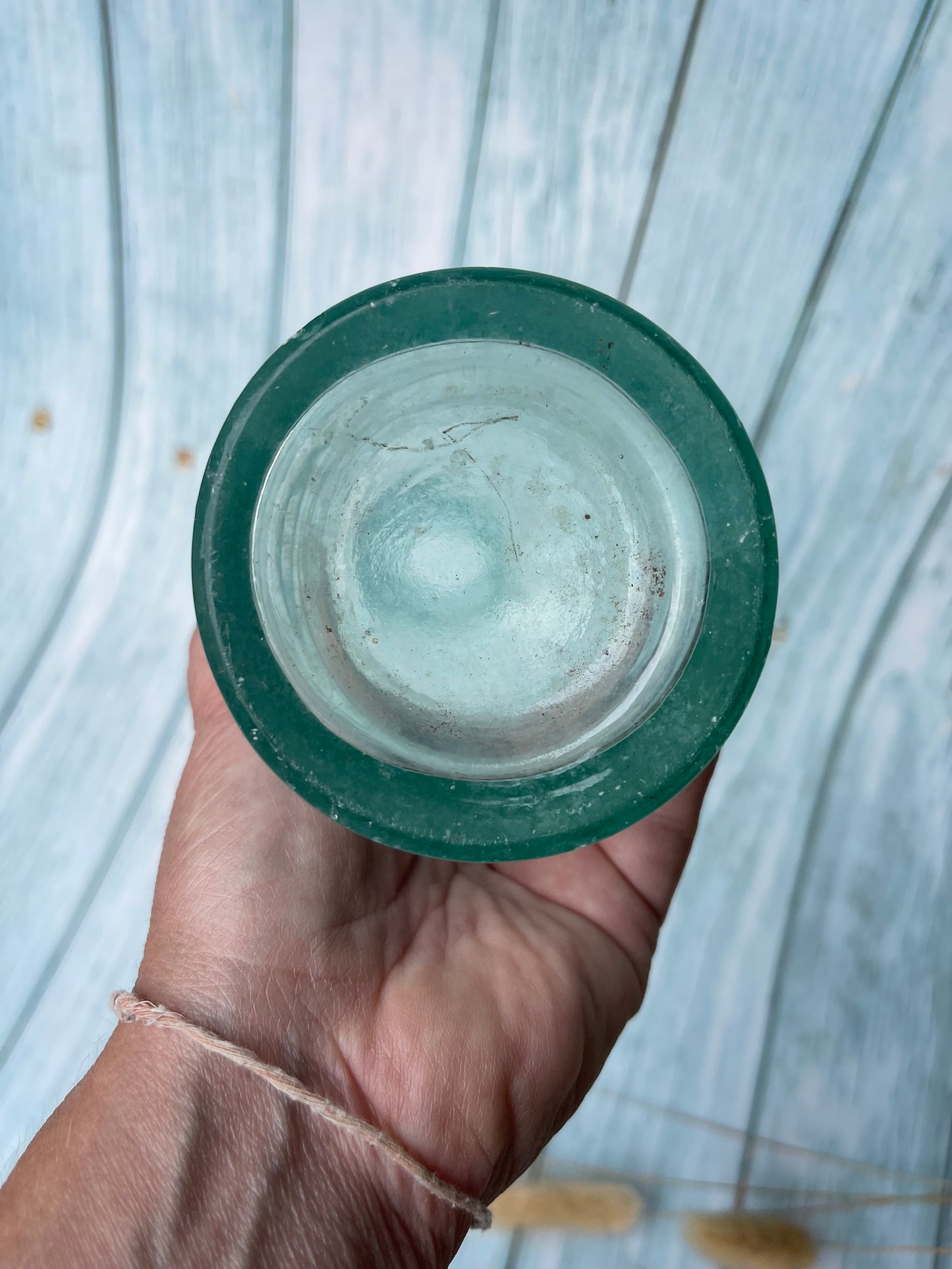 Antique 1920s Sanitas Disinfectant Aqua Glass Bottle