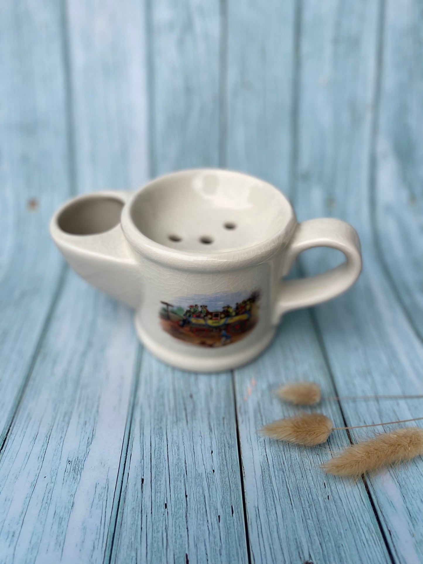 Traditional Ironstone Shaving Mug with Steam Coach Design by Wade, England