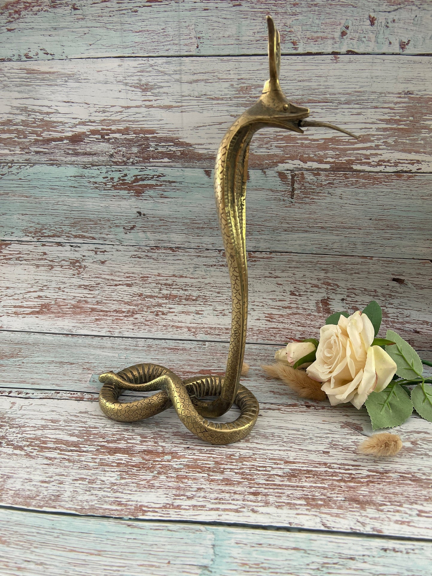 Vintage Solid Brass Hissing Cobra Statue