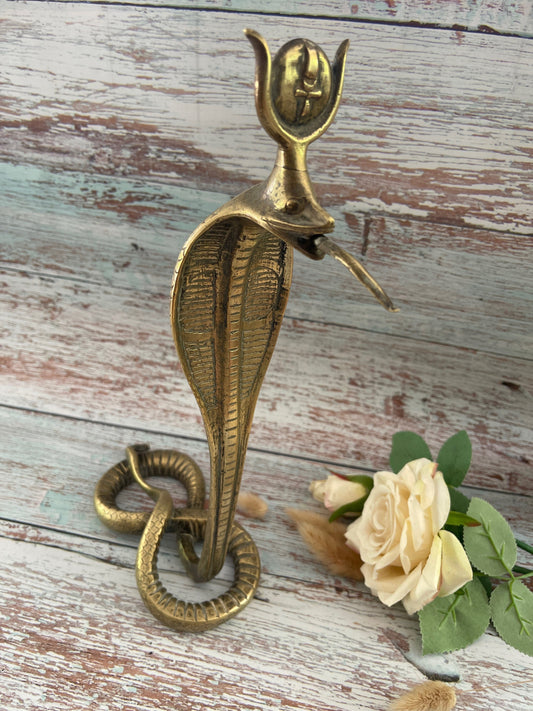 Vintage Solid Brass Hissing Cobra Statue