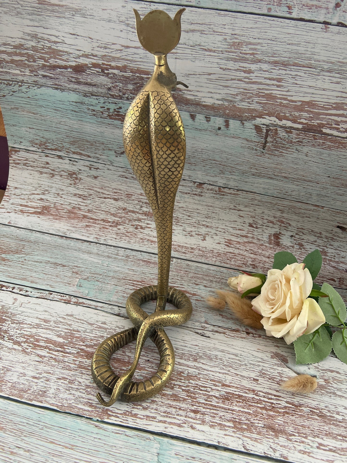 Vintage Solid Brass Hissing Cobra Statue