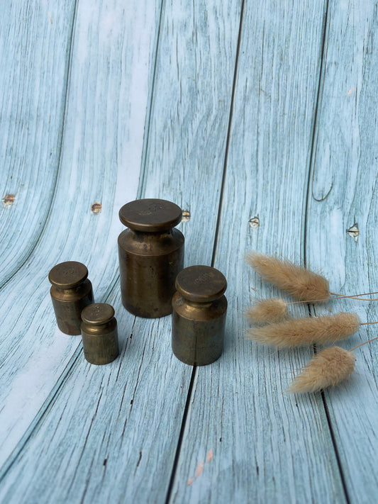 Vintage Set of Four European Metric Solid Brass Shop or Scale Weights