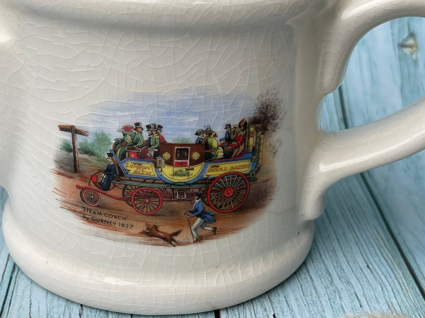 Traditional Ironstone Shaving Mug with Steam Coach Design by Wade, England