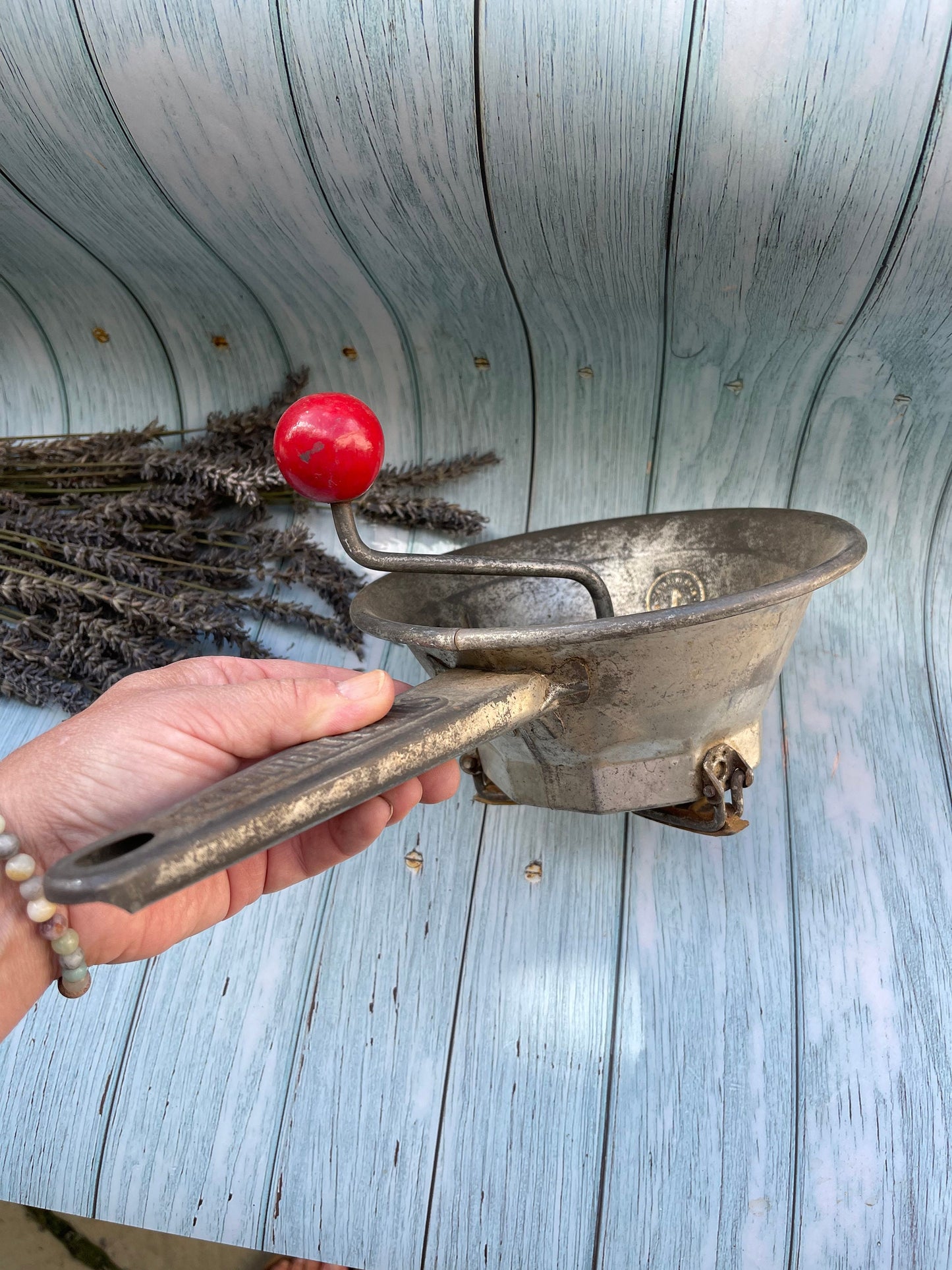 French Mouli Mill Legume Grater / Mechanical Vegetable Mill in Tempered Steel Vintage 1940's Kitchen Utensil/ Culinary Accessory