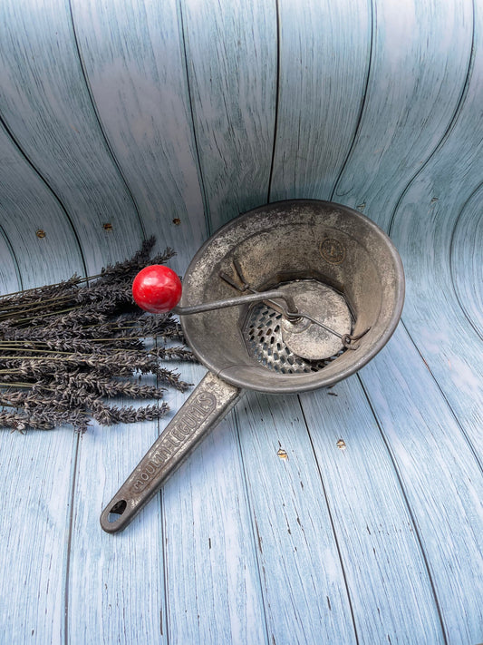 French Mouli Mill Legume Grater / Mechanical Vegetable Mill in Tempered Steel Vintage 1940's Kitchen Utensil/ Culinary Accessory