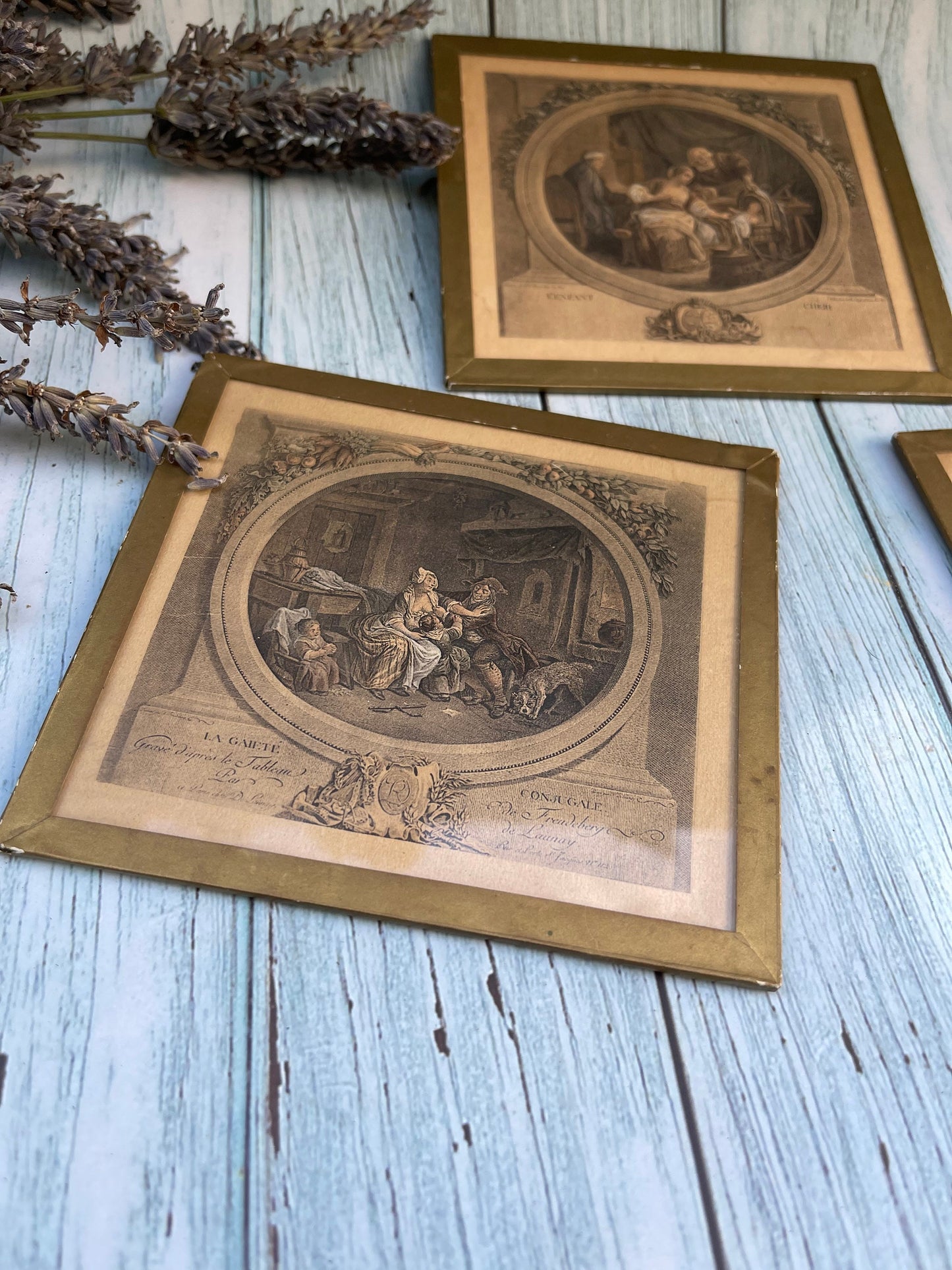 Set of Three French Illustrations of Etchings by Nicolas De Launay / Antique Glass Plates Framed by Vandevoorde, Paris / Rococo Art