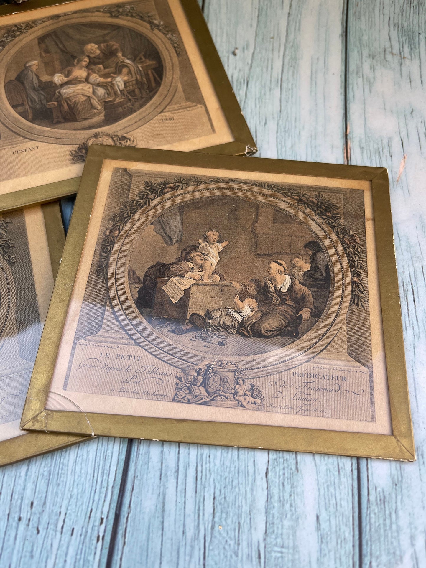 Set of Three French Illustrations of Etchings by Nicolas De Launay / Antique Glass Plates Framed by Vandevoorde, Paris / Rococo Art