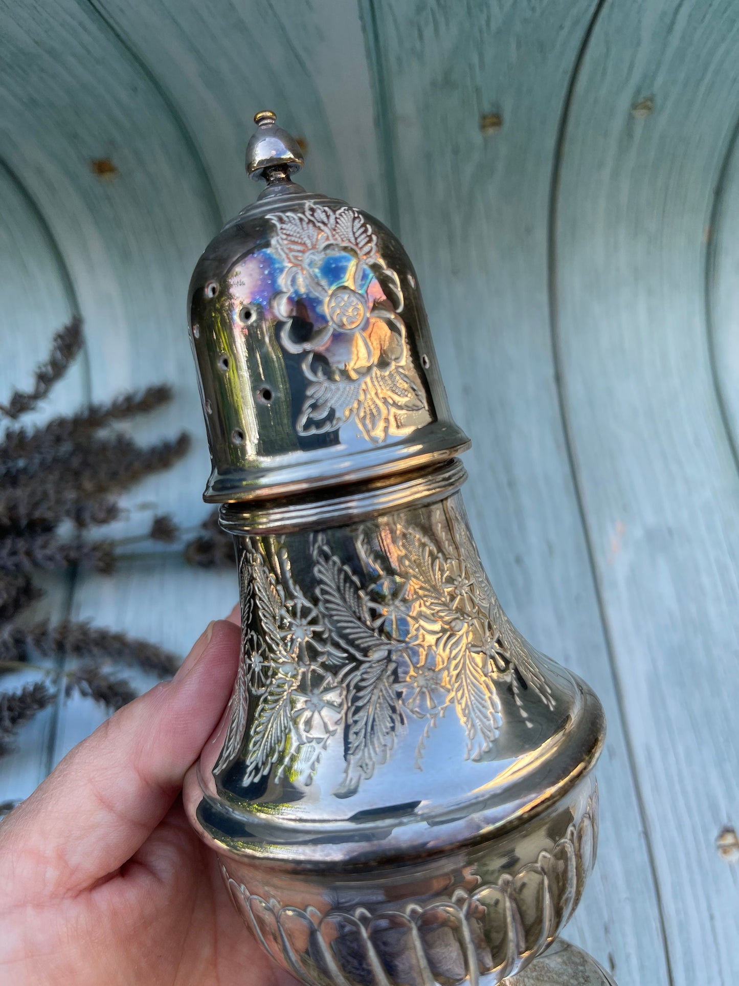 Vintage Etched Design Silver Plated Sugar Sifter