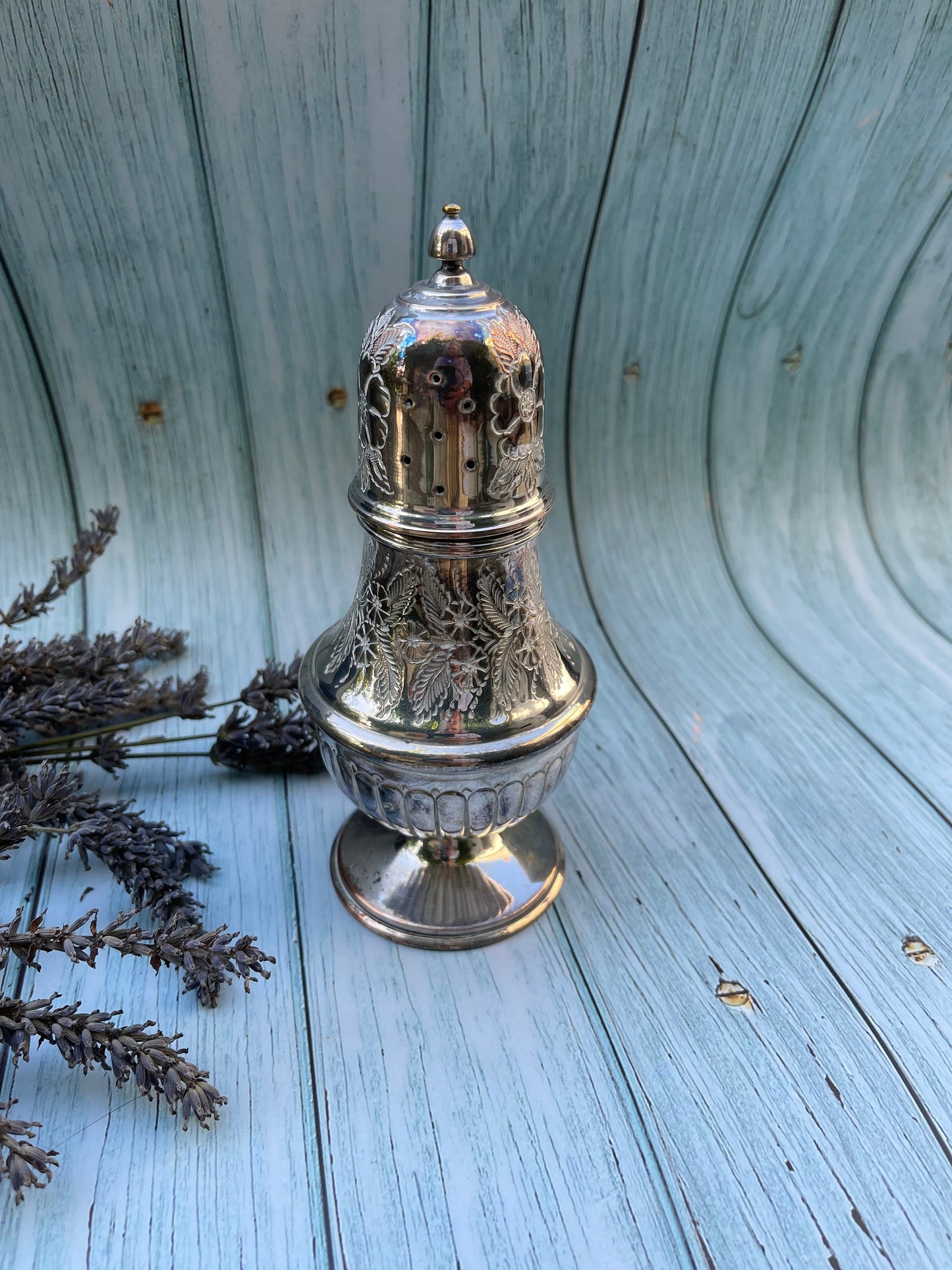 Vintage Etched Design Silver Plated Sugar Sifter