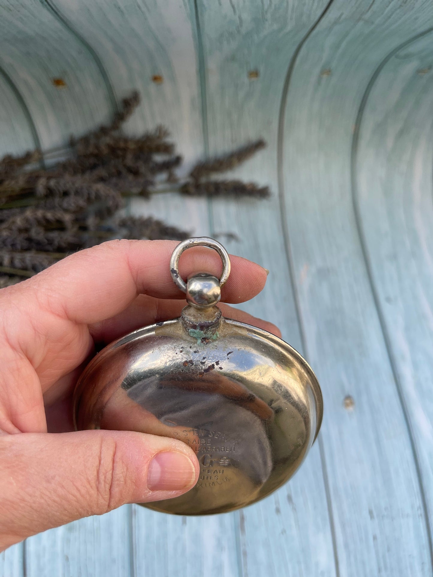 Antique French Circular Silver Metal Hand Warmer by  J.G. - Solid, Heats in Boiling Water, With Hanging Loop