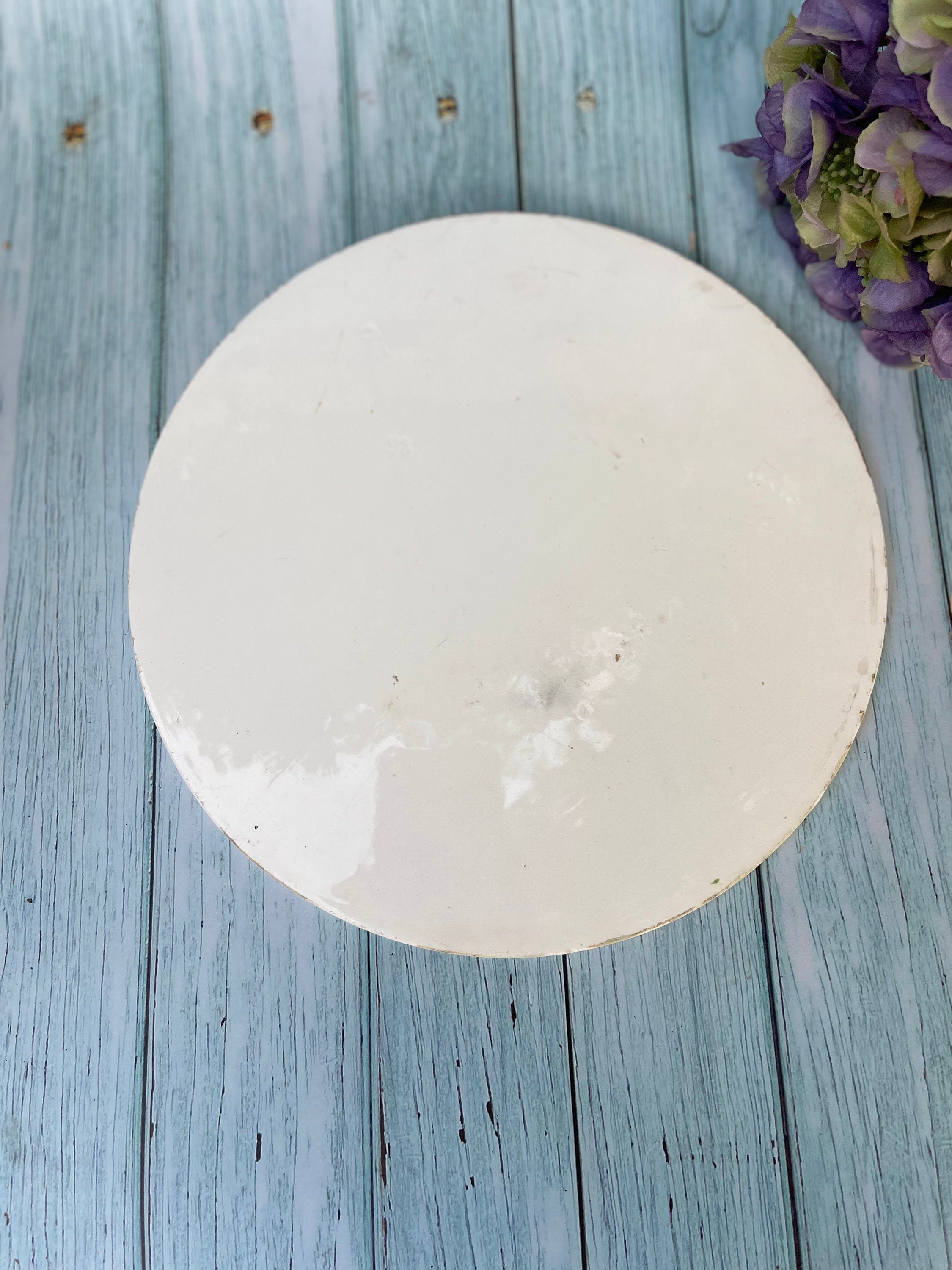 Antique Scale Plate / Pastoral Romantic Scene / Victorian White Ironstone  / Cheese Plate or Dish / Transfer Print Ceramic Platter
