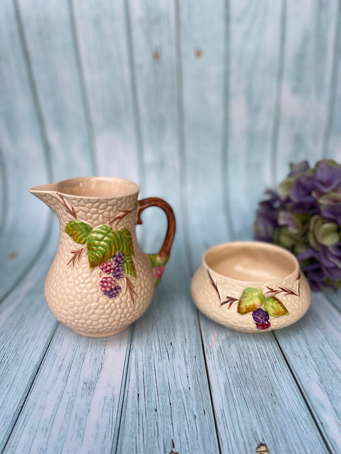 Vintage Wade Bramble Sugar Bowl and Milk / Cream Jug