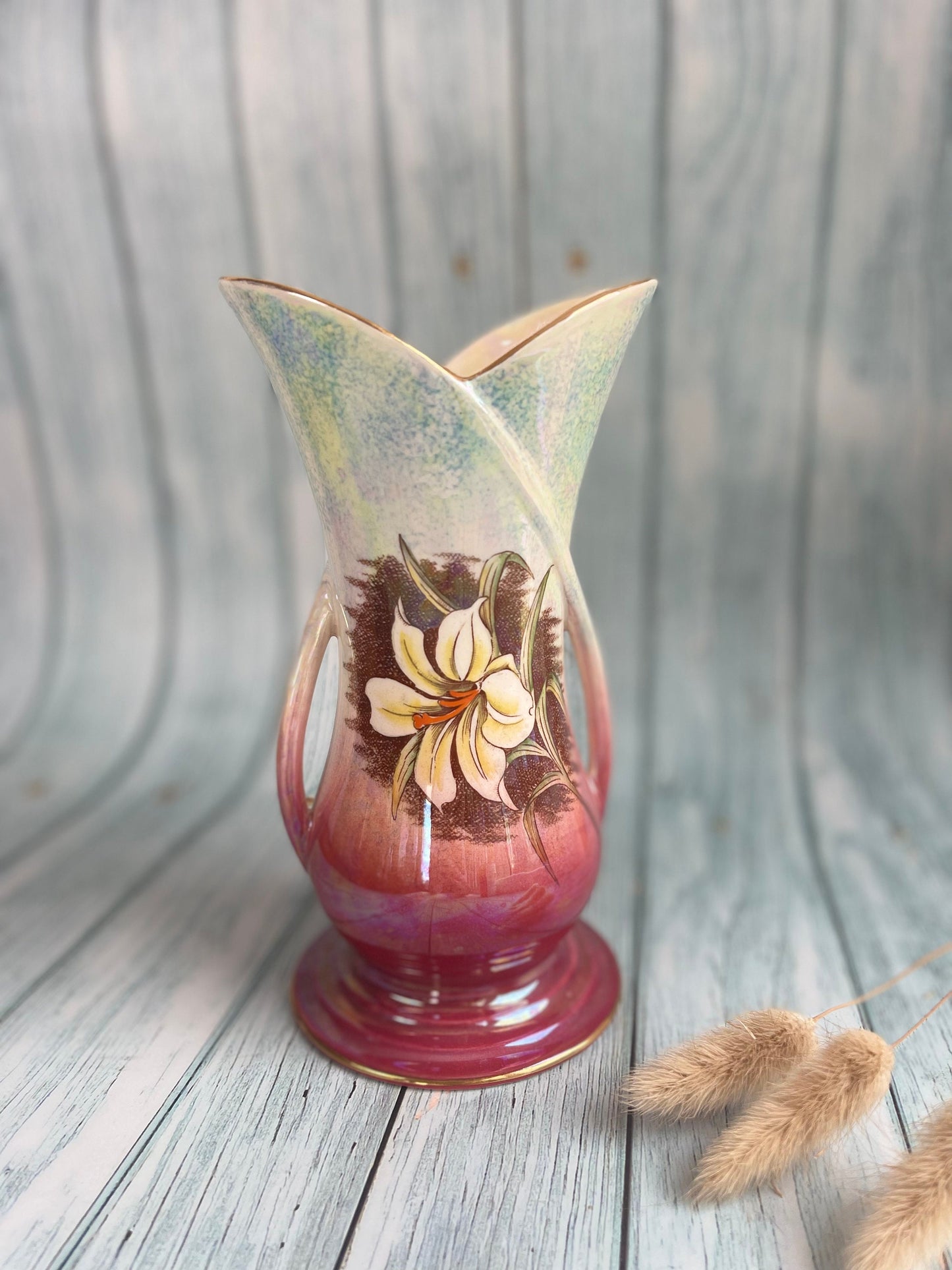 Vintage Royal Winton Grimwades "Beth" Lustre Floral Pattern Vase with Hand Painted Lilies