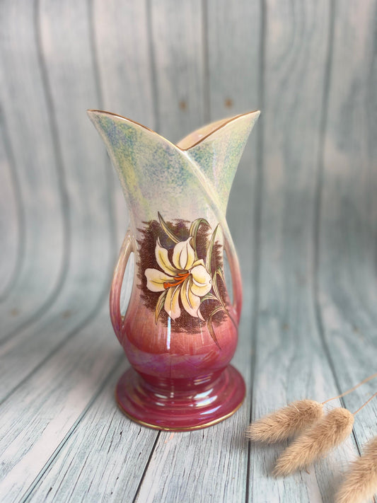 Vintage Royal Winton Grimwades "Beth" Lustre Floral Pattern Vase with Hand Painted Lilies