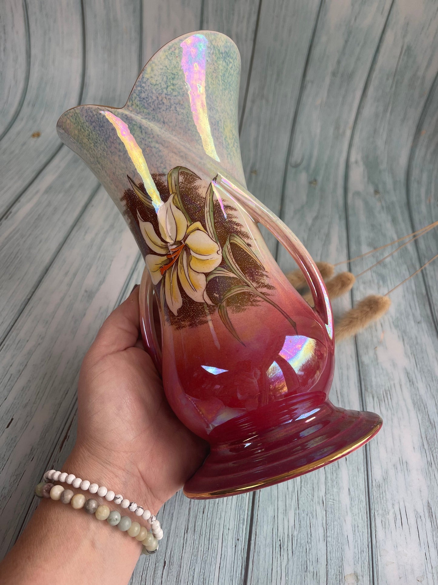 Vintage Royal Winton Grimwades "Beth" Lustre Floral Pattern Vase with Hand Painted Lilies