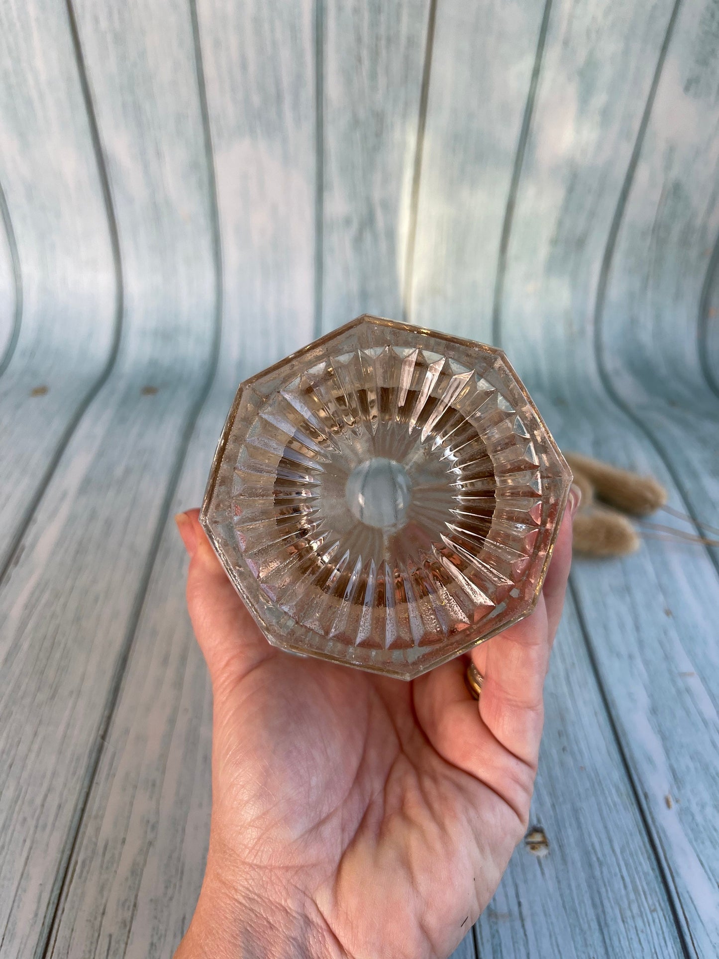 Vintage Dusky Pale Salmon Pink Cut Glass Vase