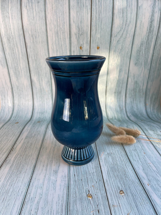 Vintage Deep Blue Prinknash Vase with Geometric Pattern Base