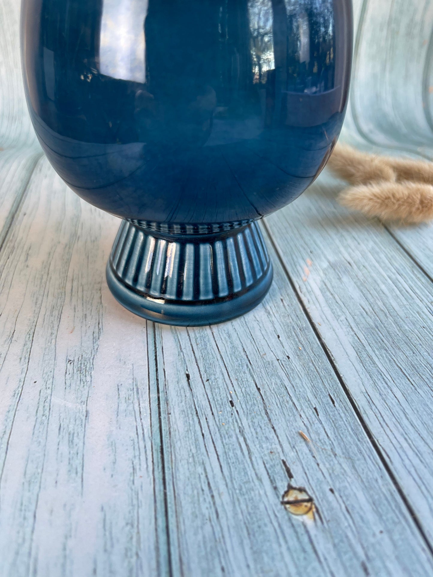 Vintage Deep Blue Prinknash Vase with Geometric Pattern Base