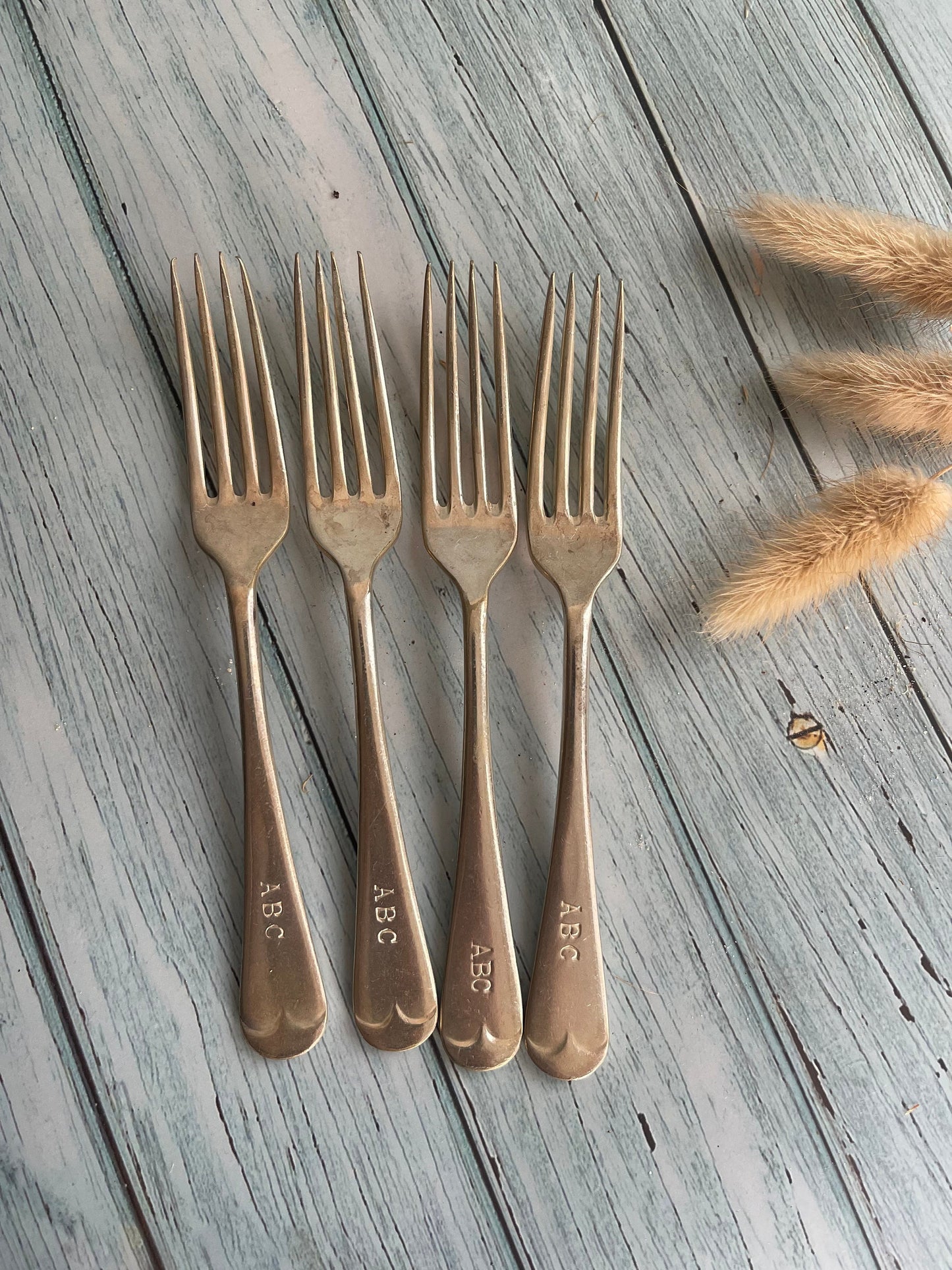 Set of Four EPNS Silver Plated Child’s ABC Nursery Forks