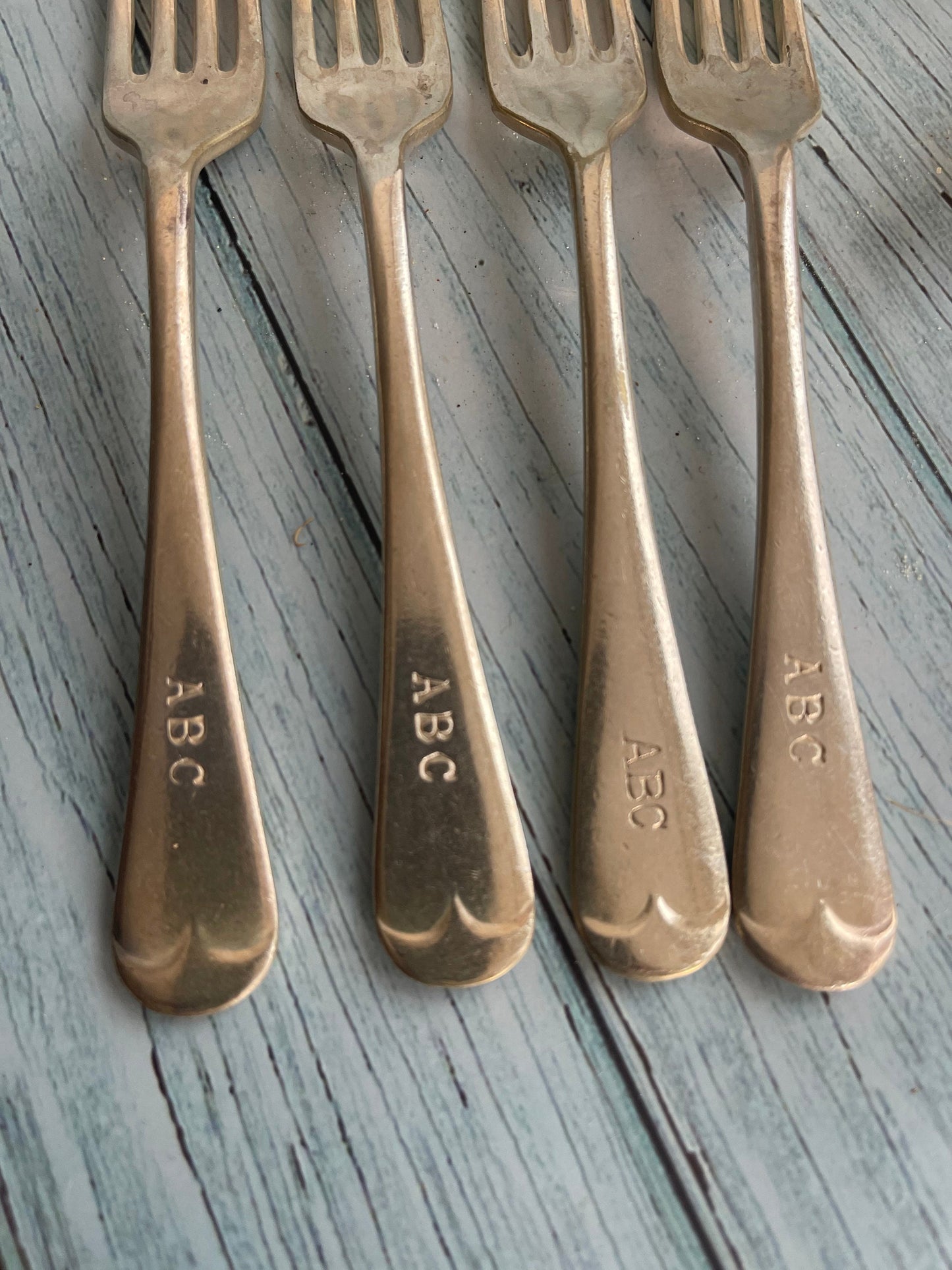 Set of Four EPNS Silver Plated Child’s ABC Nursery Forks