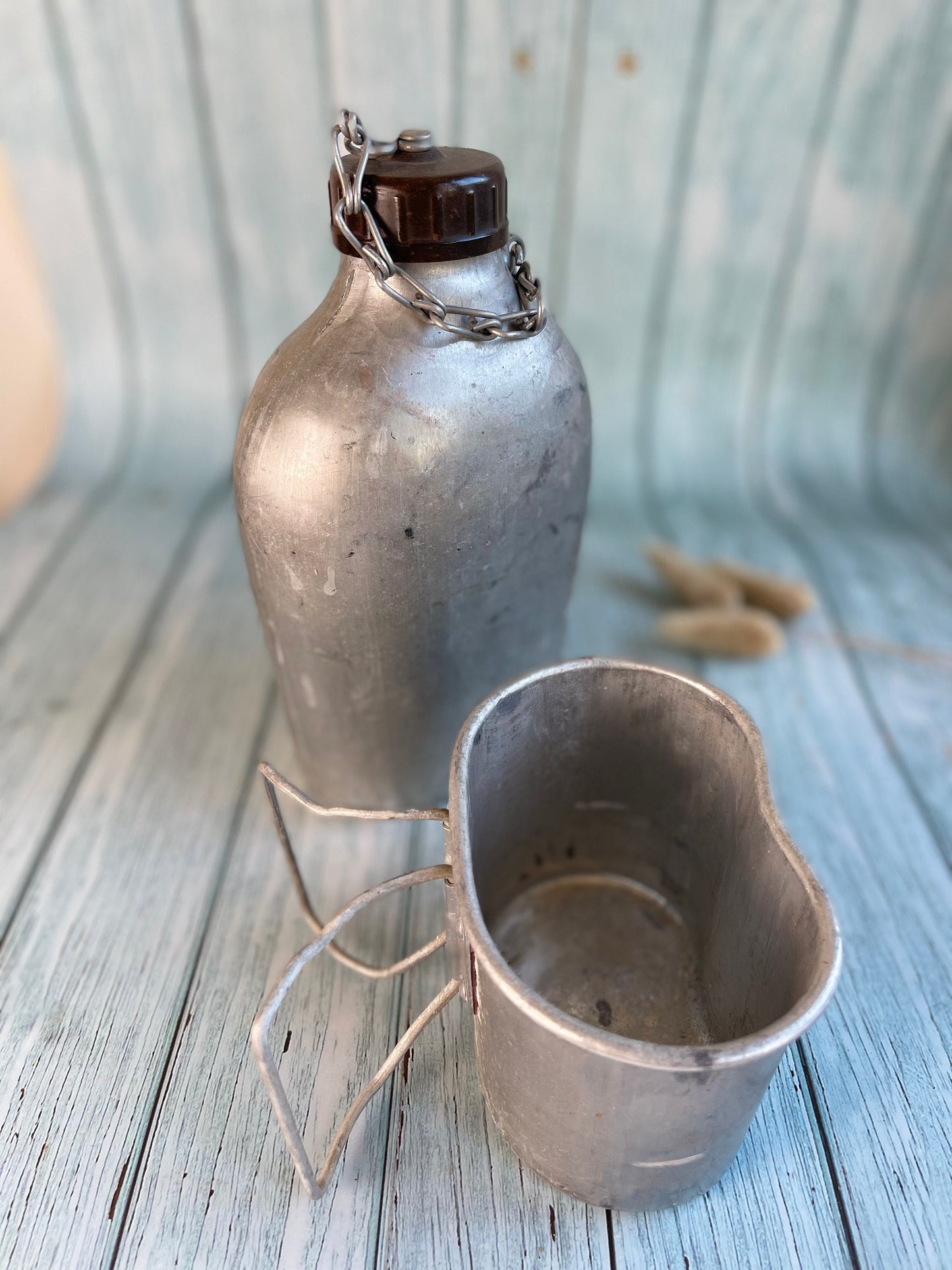 Vintage 1950s French Army Canteen / A. Bourgeat Aluminium Gourd Flask / Militaria