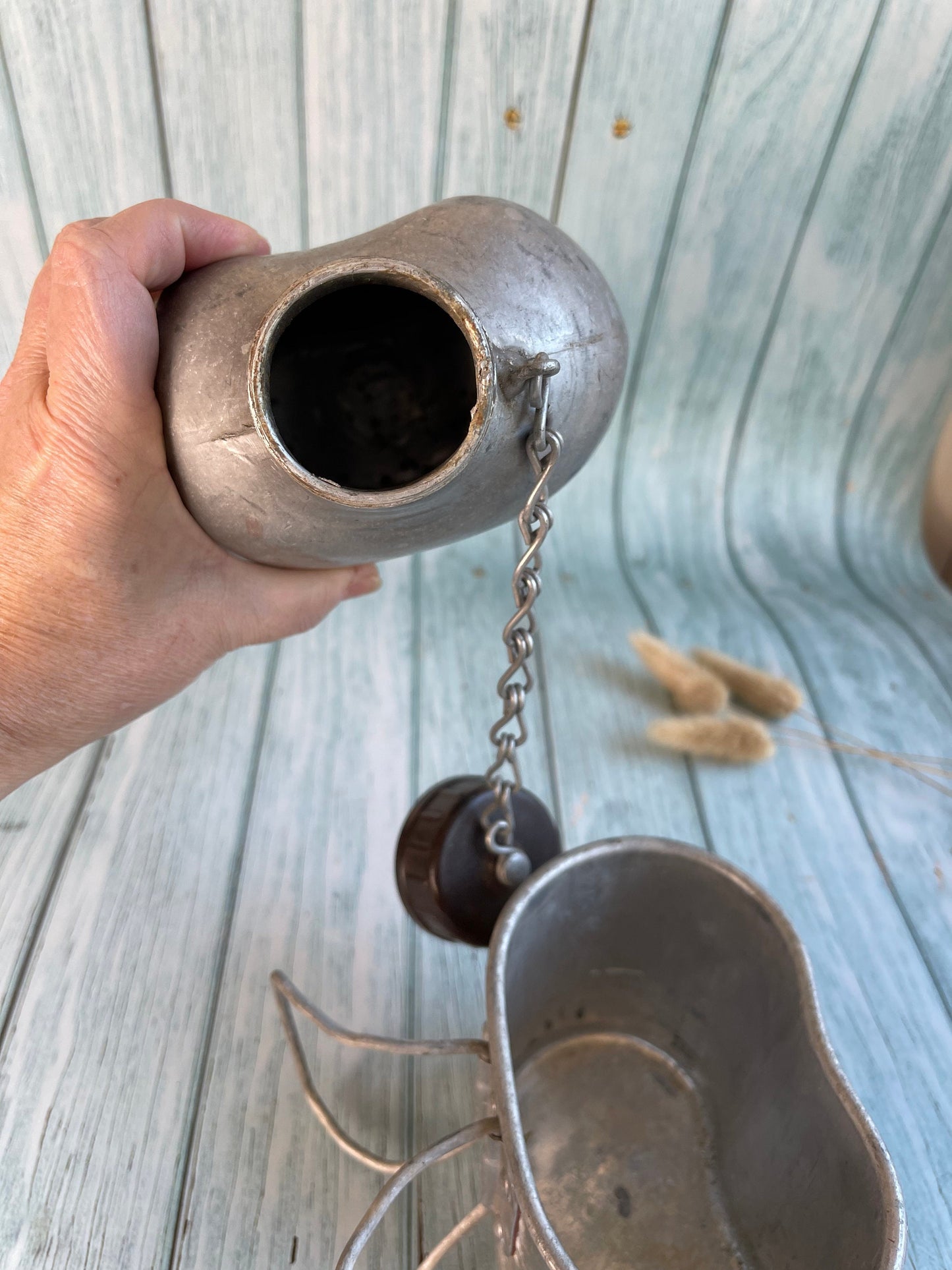 Vintage 1950s French Army Canteen / A. Bourgeat Aluminium Gourd Flask / Militaria