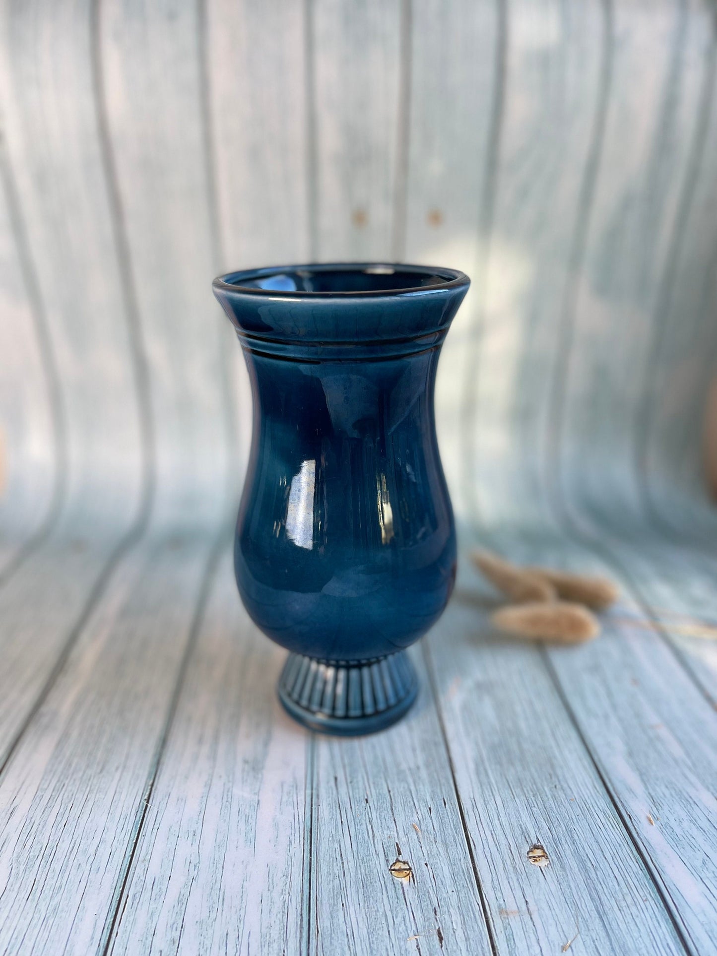 Vintage Deep Blue Prinknash Vase with Geometric Pattern Base