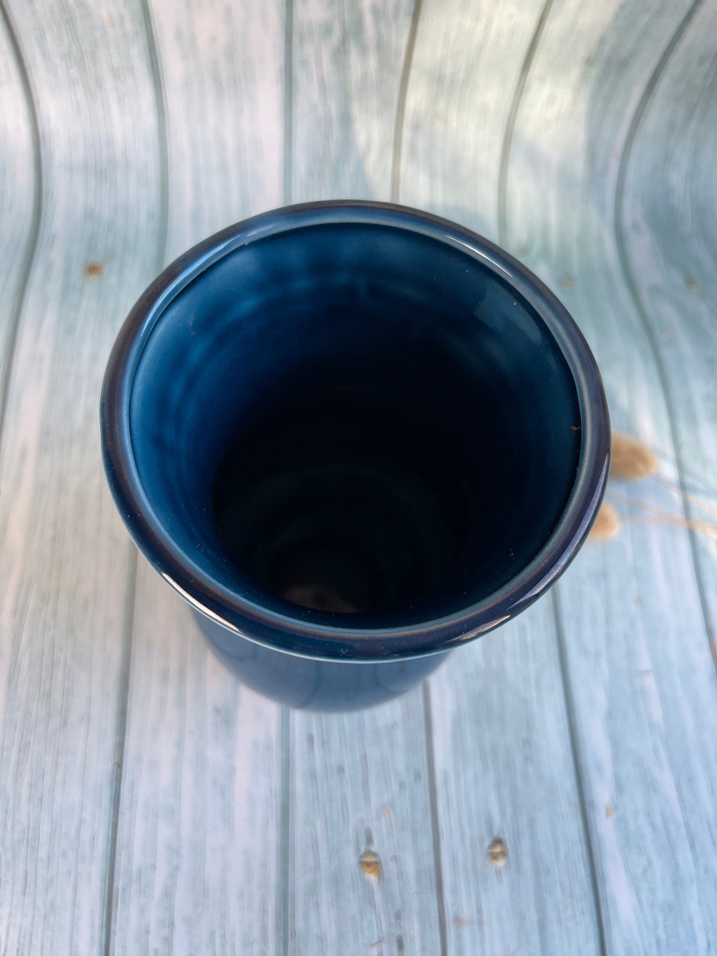 Vintage Deep Blue Prinknash Vase with Geometric Pattern Base