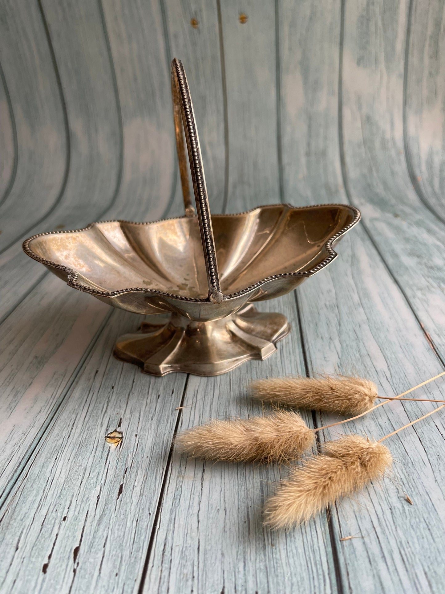 Antique Silver Plated Basket Bonbon Dish