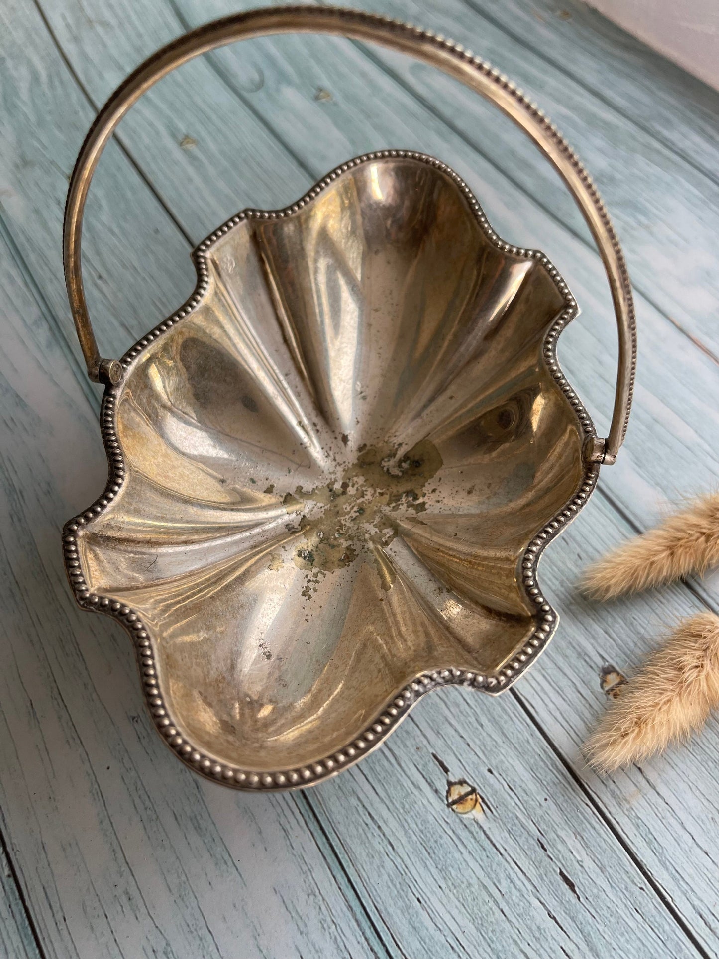 Antique Silver Plated Basket Bonbon Dish