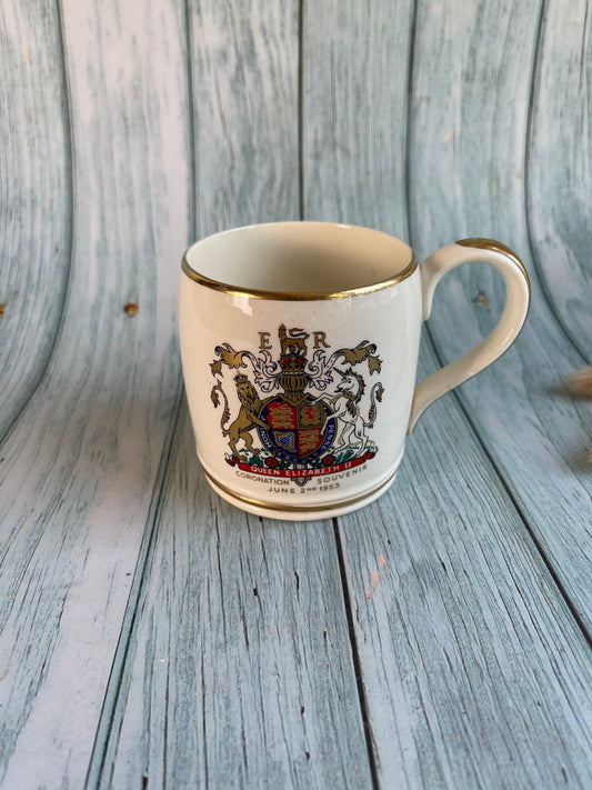 Myott Staffordshire Mug Souvenir Commemorating the Coronation of Queen Elizabeth II in 1953