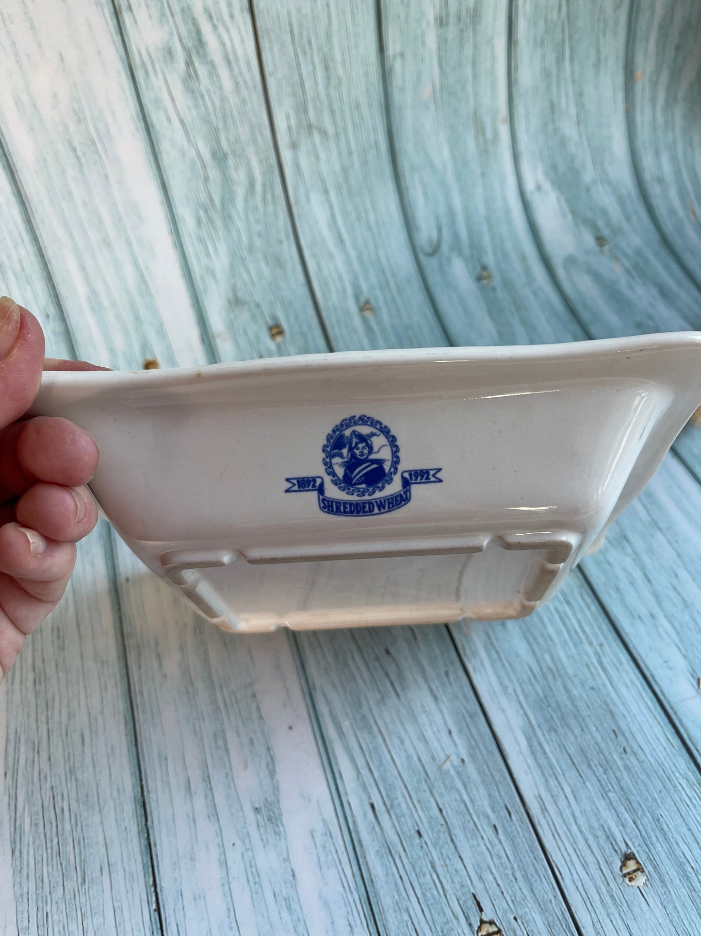 Vintage Shredded Wheat Centenary Dish 1892 -1992, Blue and White Cereal Bowl