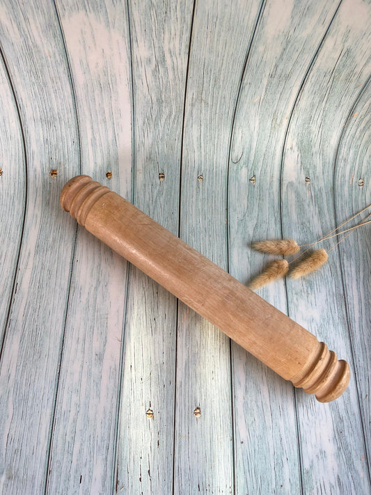 Vintage Rustic Chunky Turned Wooden Rolling Pin, Solid Wood, Country Farmhouse Kitchen Decor