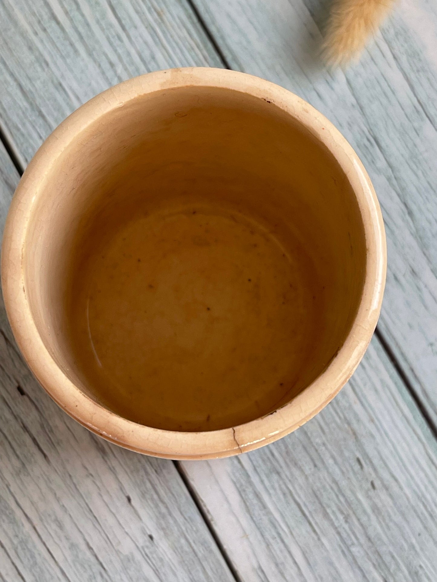 Antique English Stoneware Butter Pot Advertising Cumberland Brandy Flavoured Butter / Amazing Crazing!