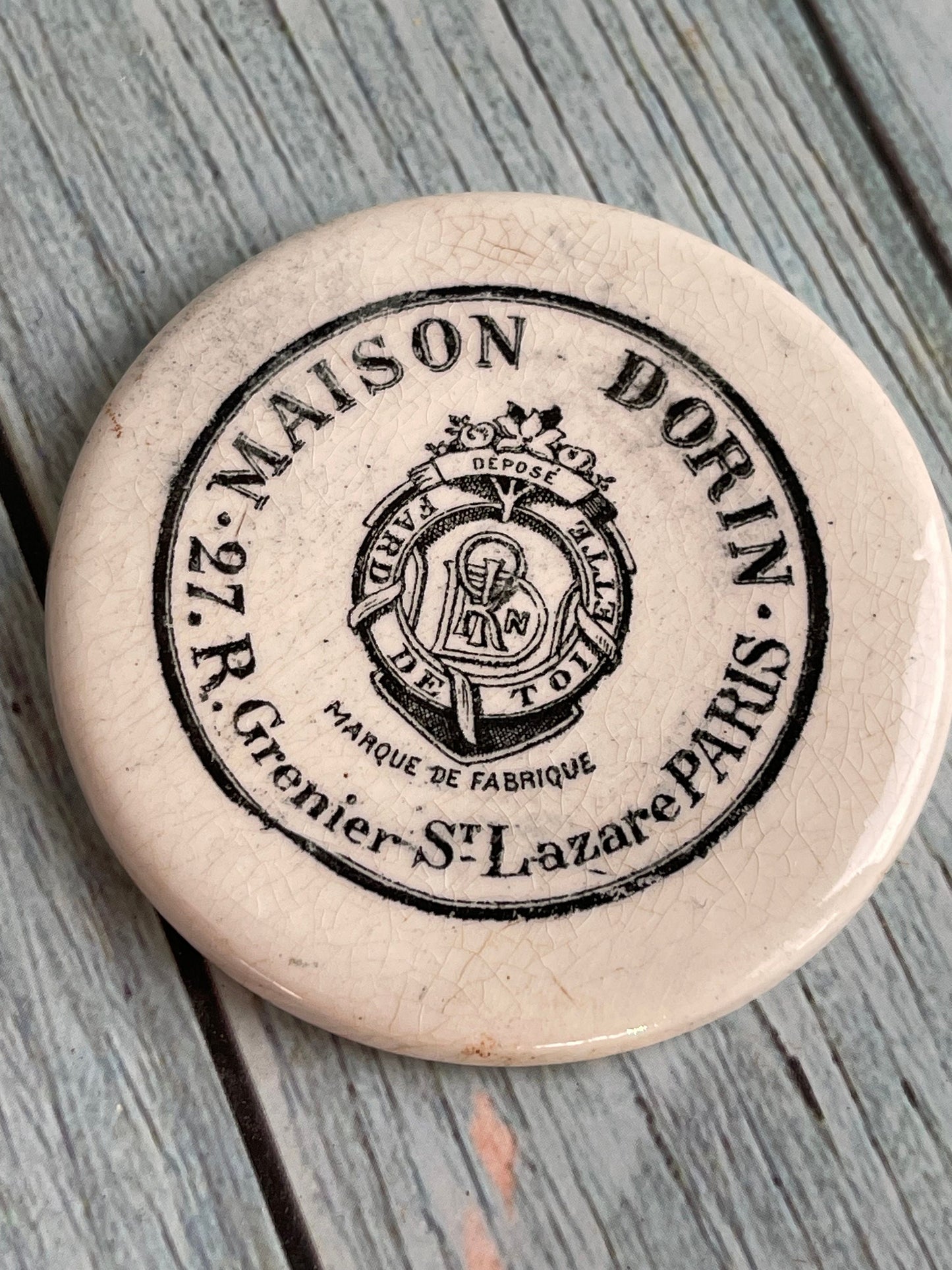 Antique French Ceramic 'Maison Dorin, Paris' Cosmetic Pot Lid circa 1900