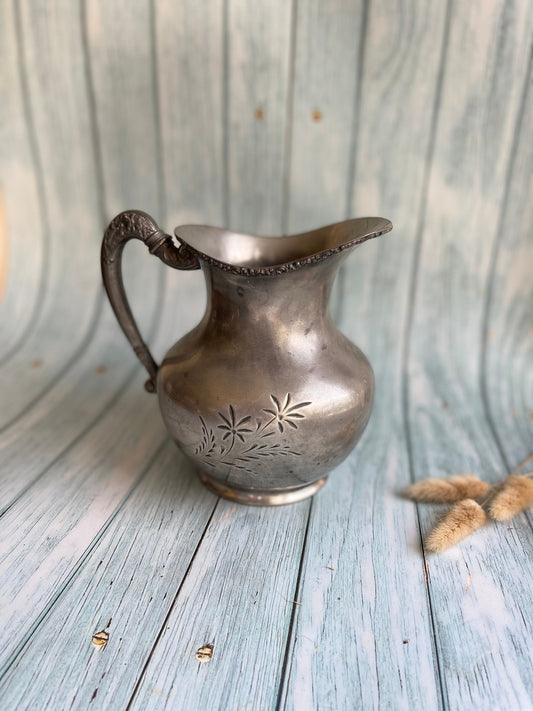 Antique Imperial Silver Plate 1746 Jug with Flower Detail / Shabby Chic Vase