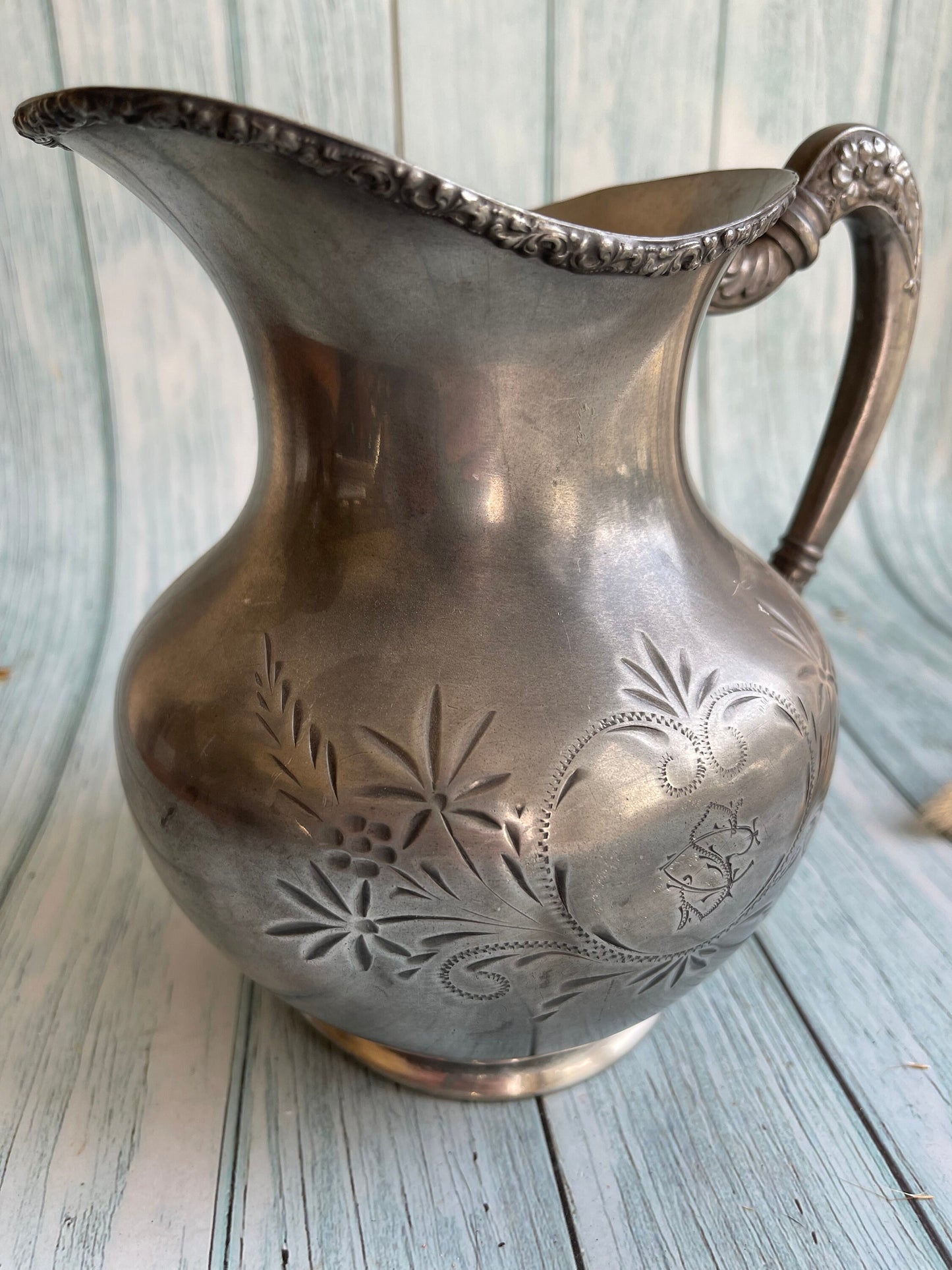 Antique Imperial Silver Plate 1746 Jug with Flower Detail / Shabby Chic Vase